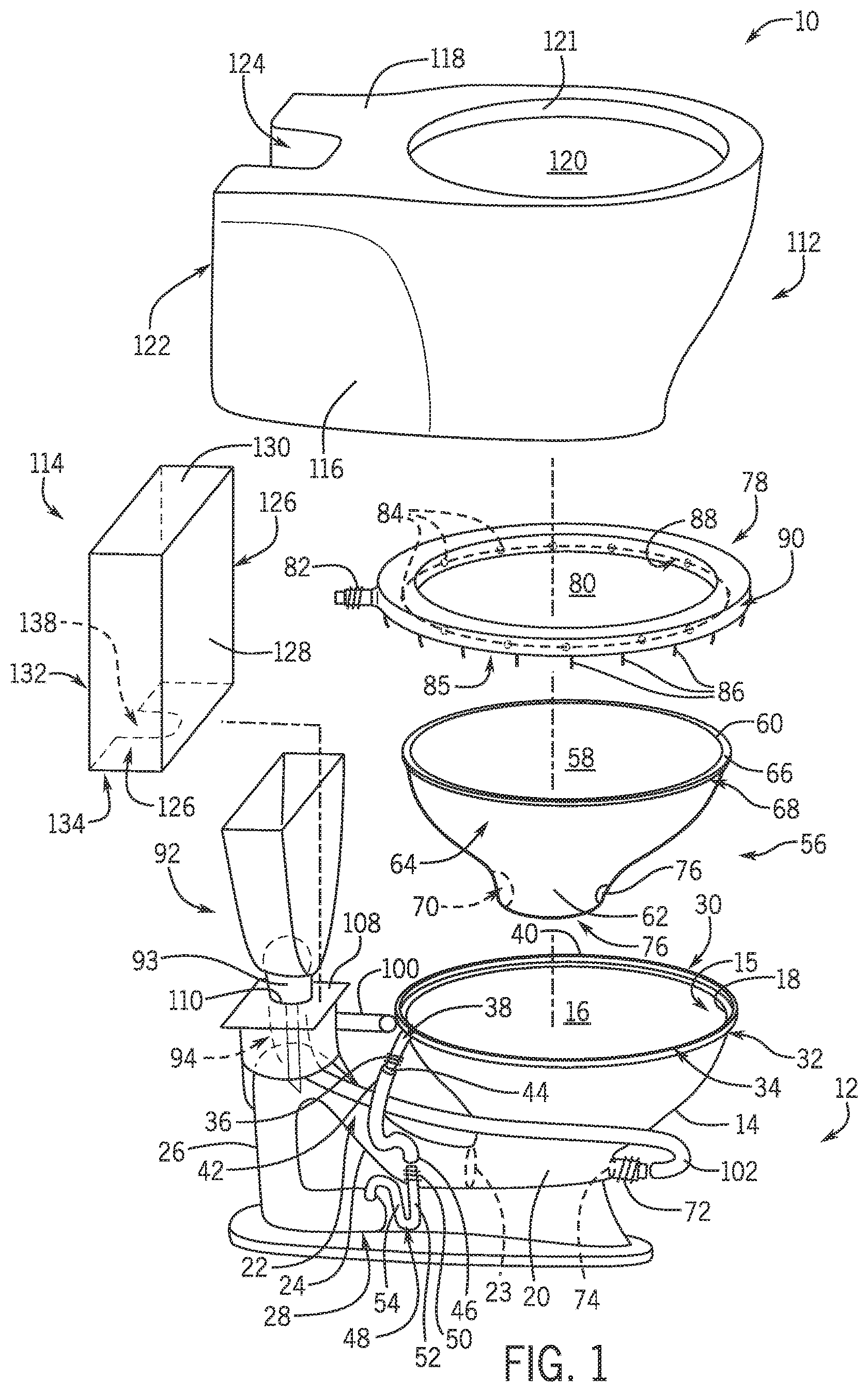 Patent US12345035 — Toilet with non-vitreous flush engine — Figure 1