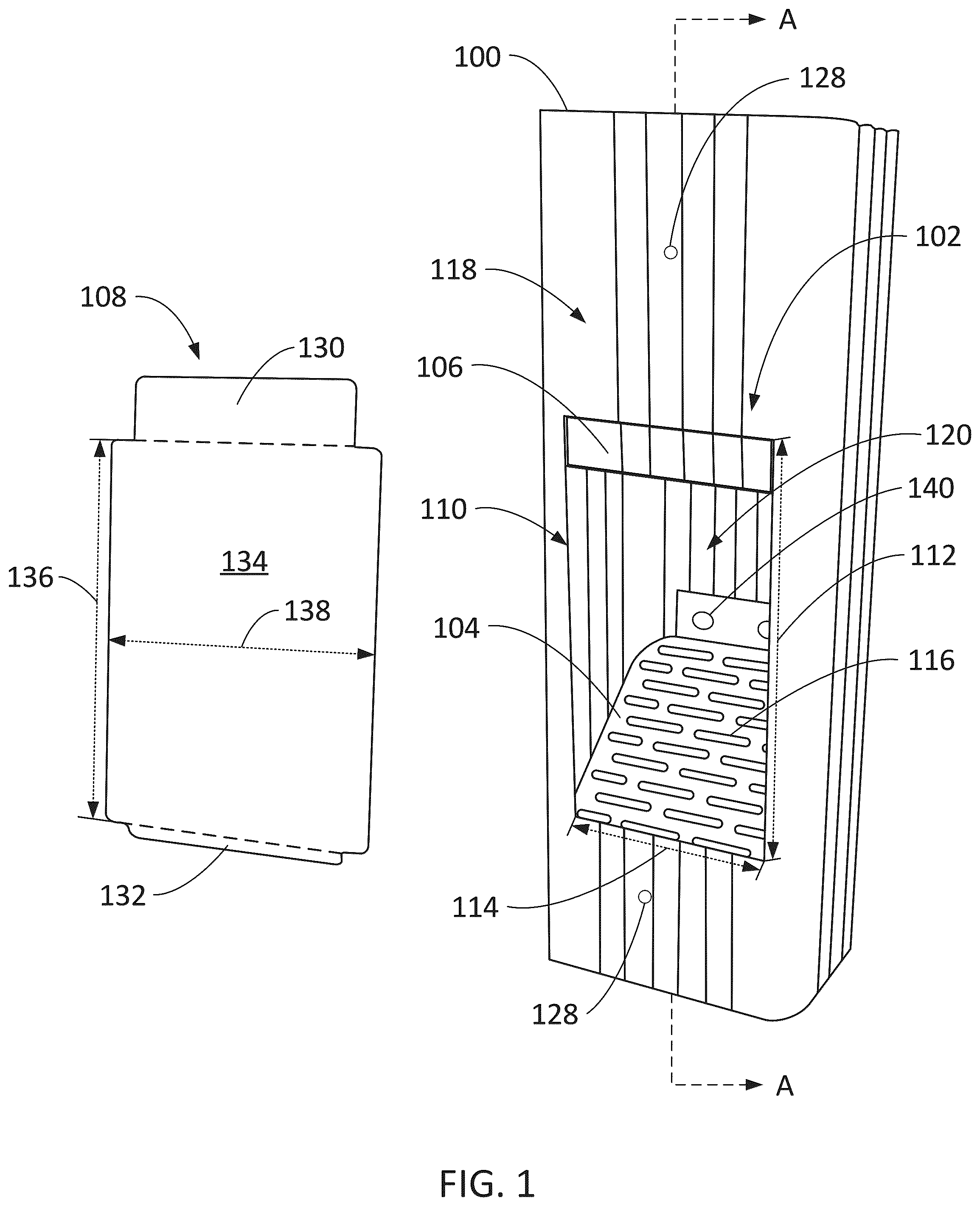 Patent US12345049 Figure 1 – Downspout with debris trap
