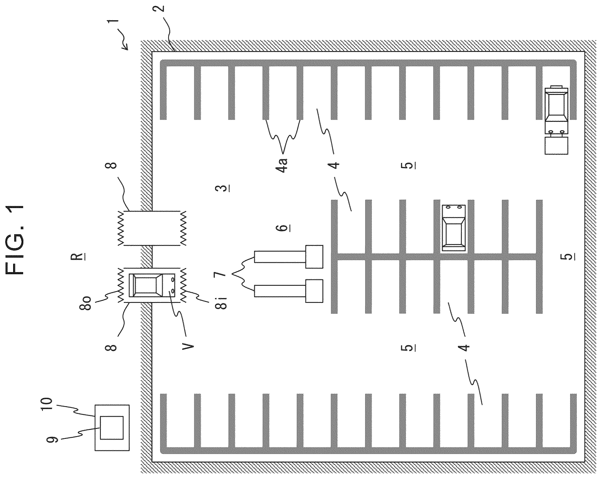 Patent US12345072 Figure 1 – Parking facility and parking system
