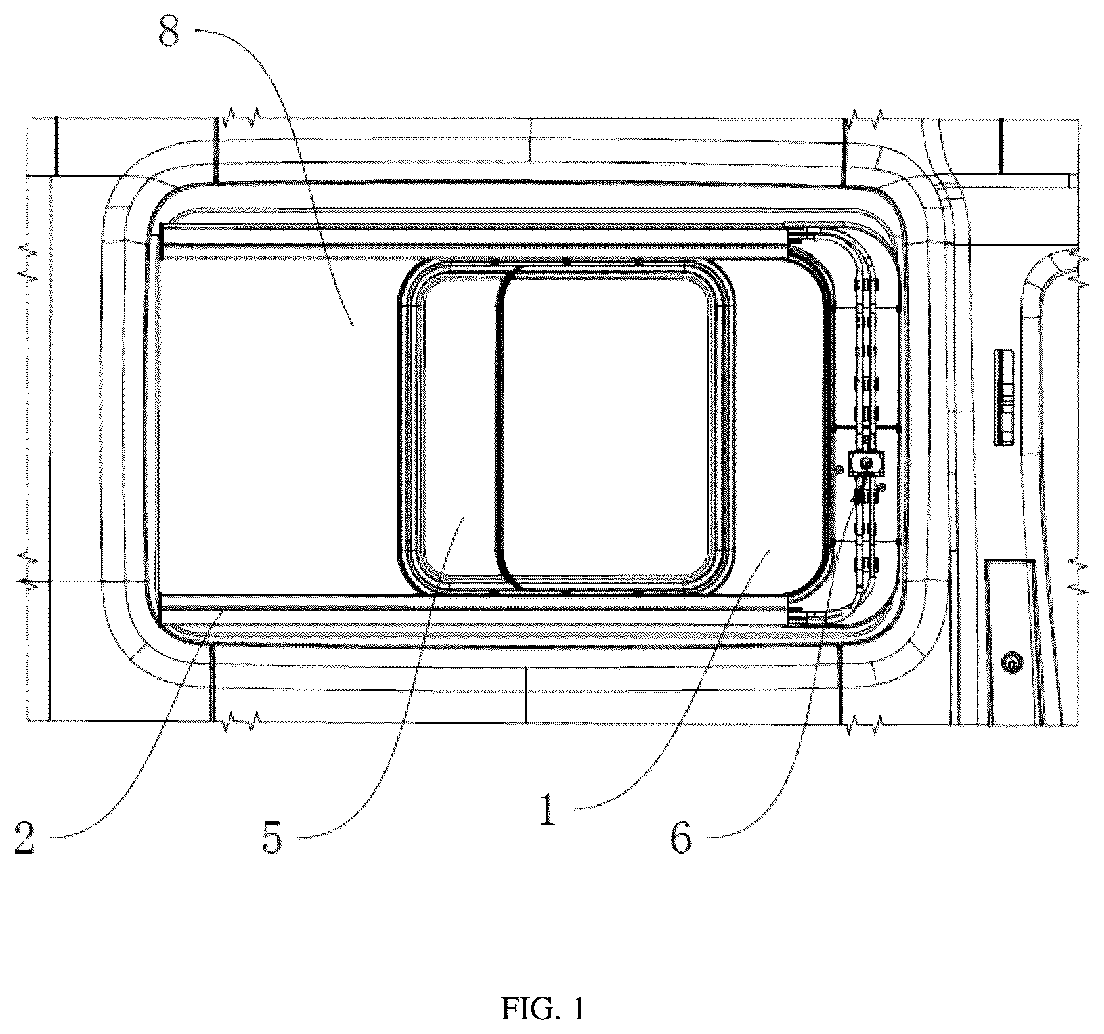 Patent US12345086 — Electrically driven sliding window for vehicle and vehicle — Figure 1
