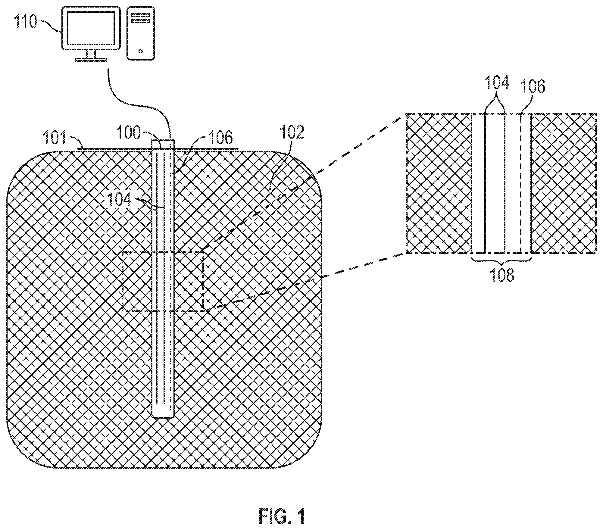 Patent US12345153 Figure 1 – Distributed fiber-optic telemetry for data transmission and real-time location of downhole autonomous sensing devices