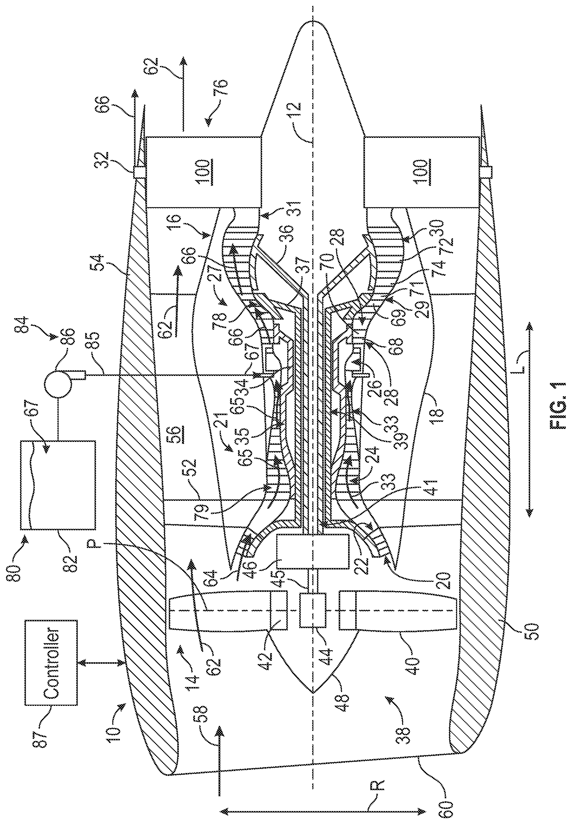 Patent US12345165 — Gas turbine engine having multiple steam turbines — Figure 1