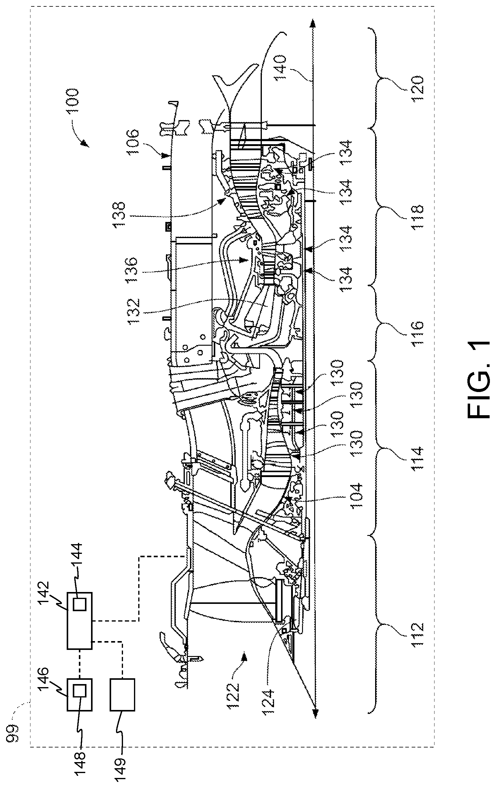 Patent US12345173 — Gas turbine engines and methods for reducing spool thrust in a turbine section thereof — Figure 1