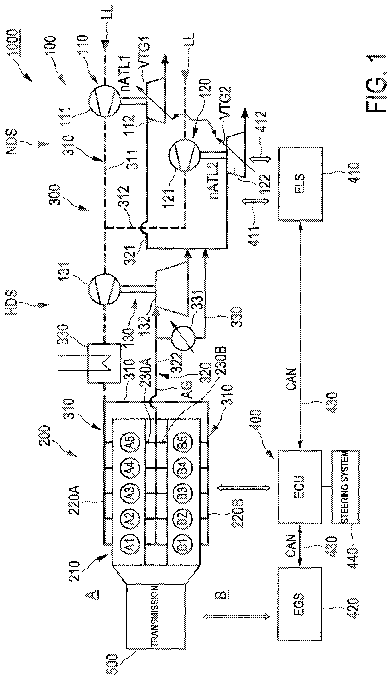 Patent US12345196 — Exhaust gas turbocharger arrangement and internal combustion engine — Figure 1