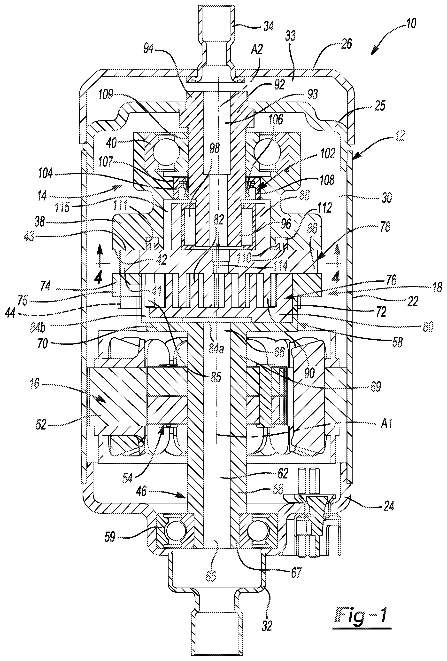 Patent US12345258 — Co-rotating scroll compressor having synchronization mechanism — Figure 1