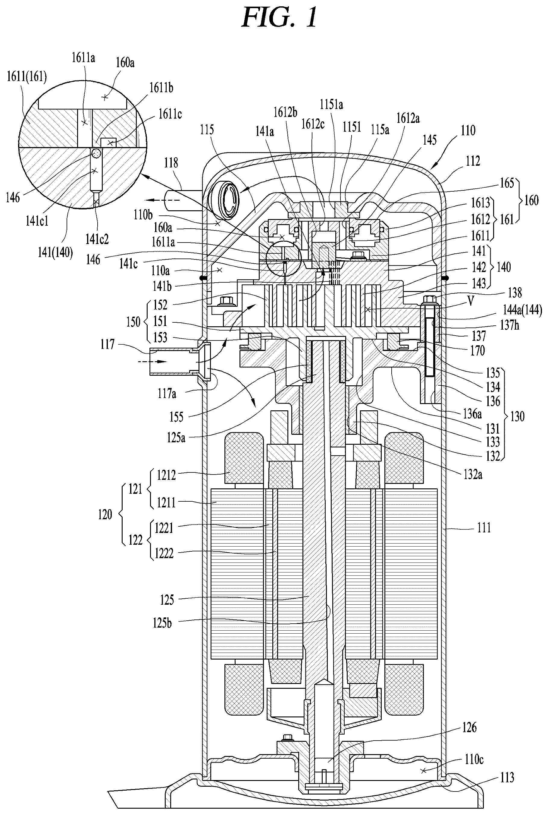 Patent US12345259 — Scroll compressor — Figure 1