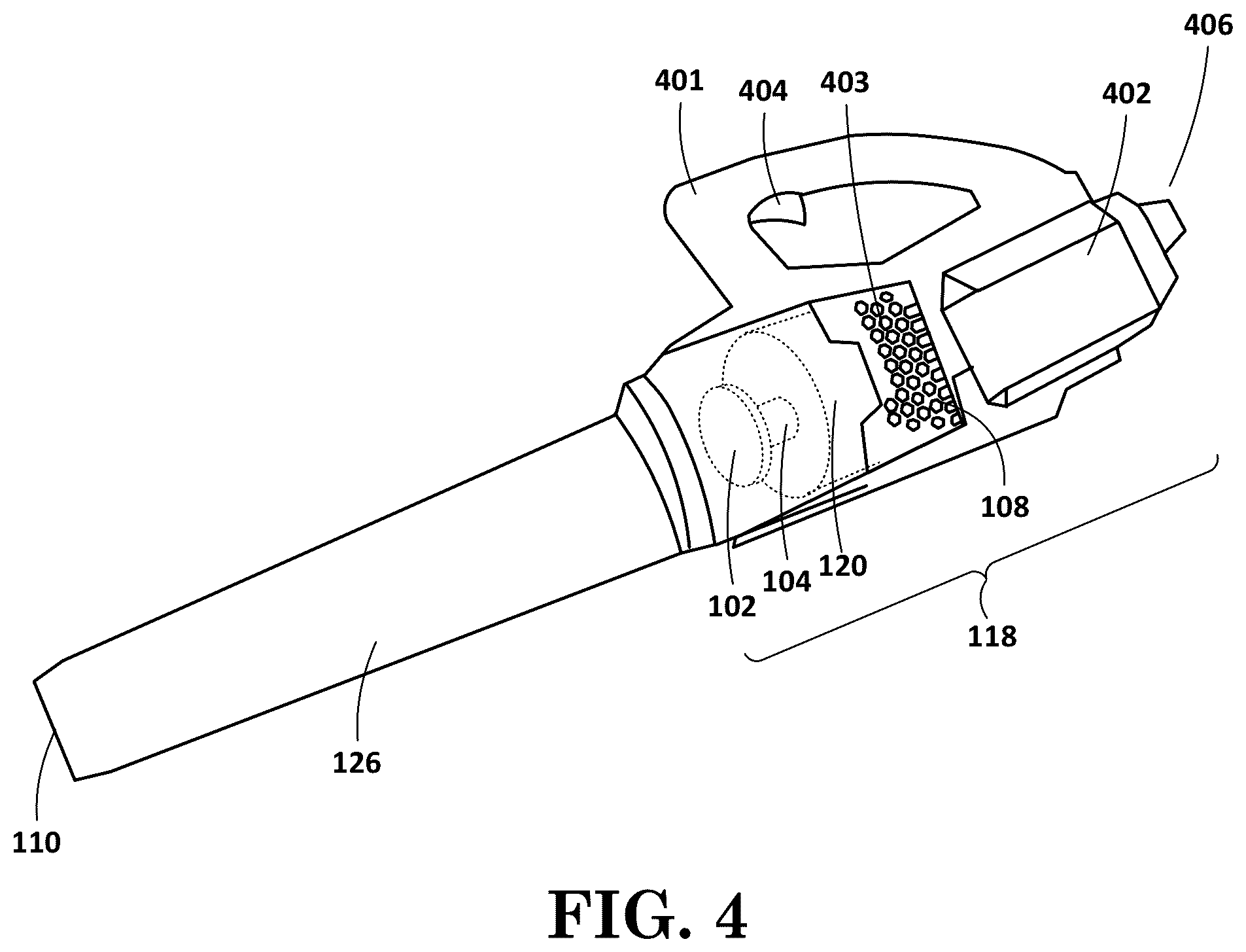 Patent US12345278 Figure 3 – Debris blower with sound attenuation resonator