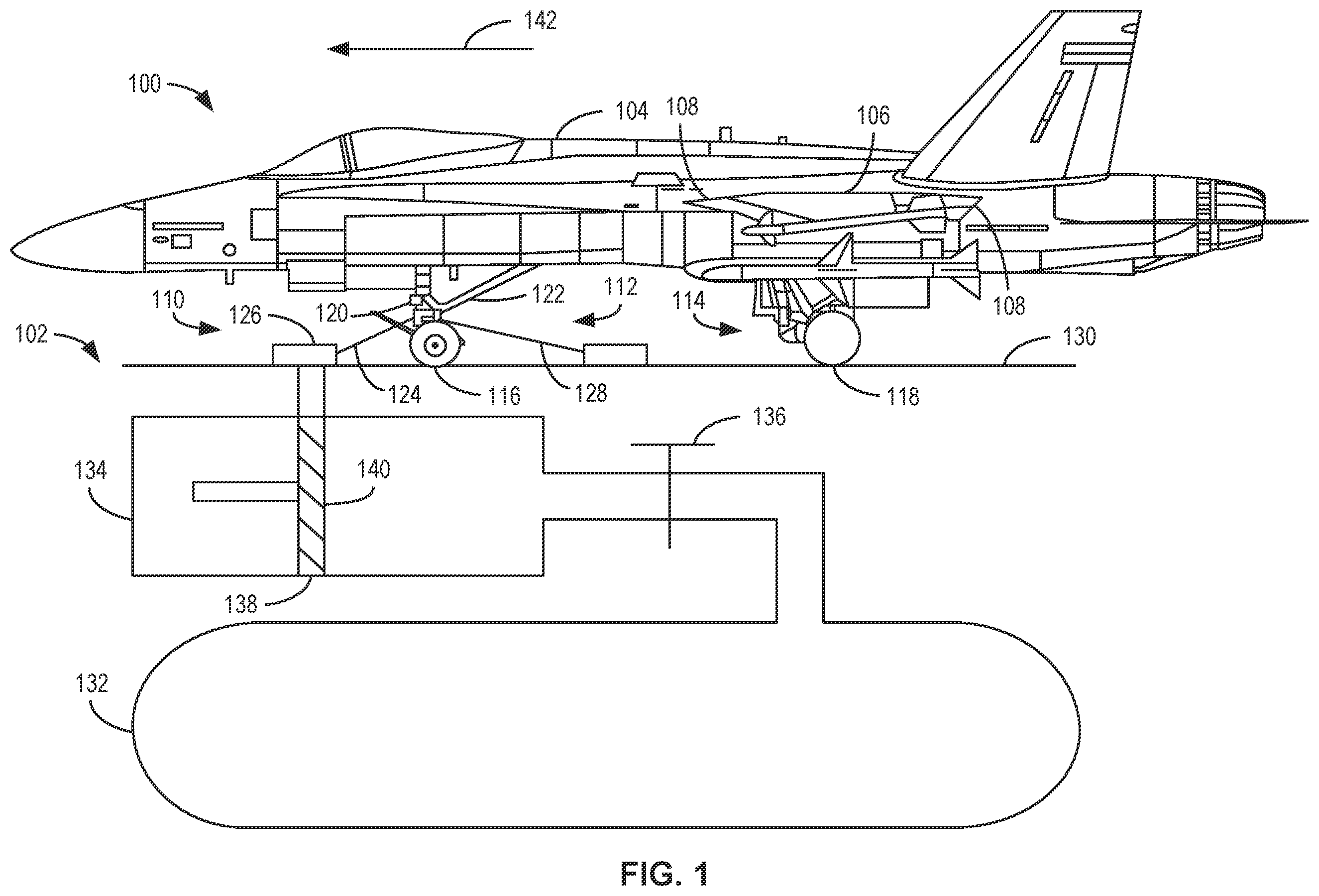 Patent US12345308 — Methods, systems, apparatus, and articles of manufacture to damp catapult loads on an aircraft — Figure 1