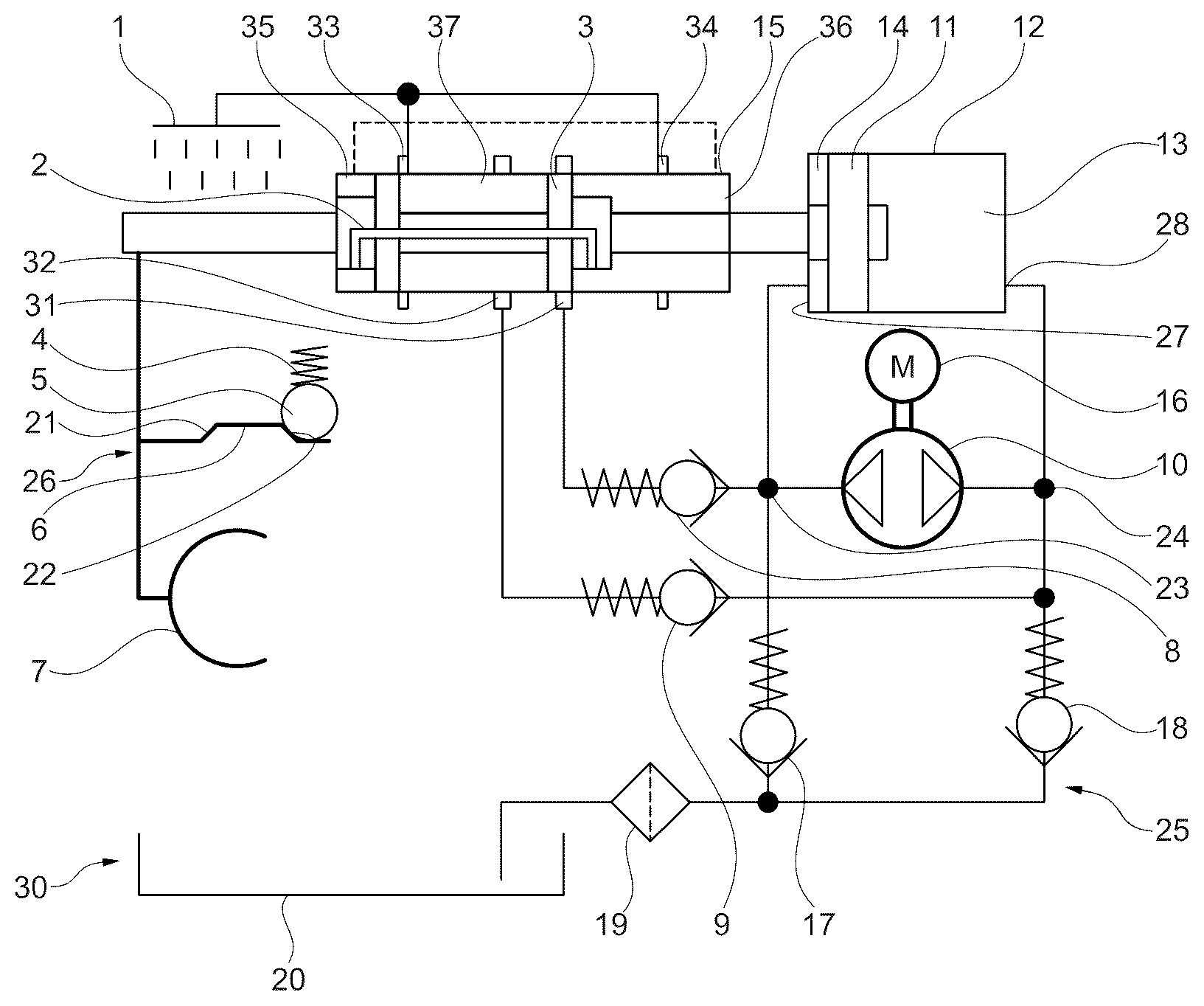 Patent US12345326 — Hydraulic system and method for operating a hydraulic system — Figure 1