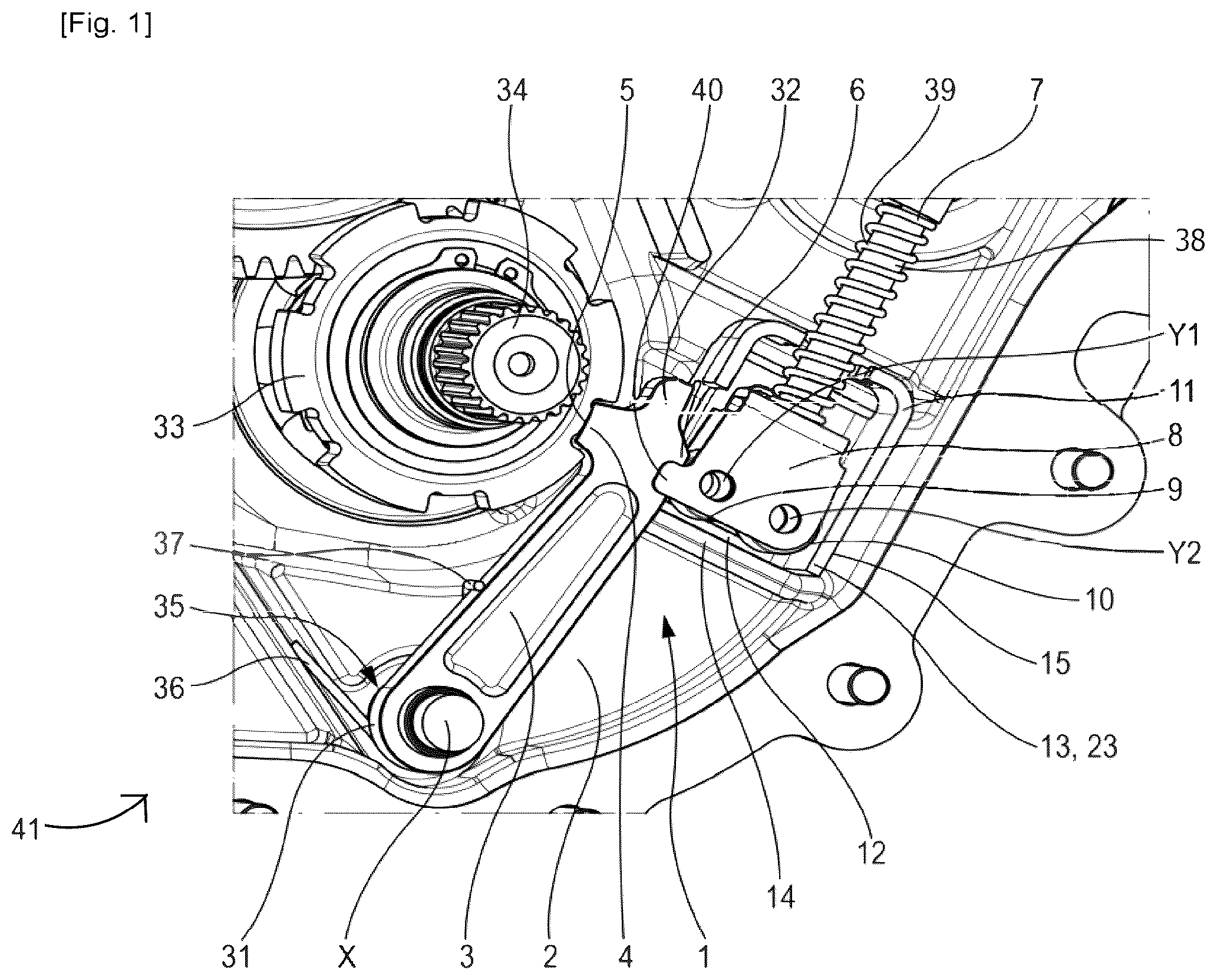 Patent US12345330 — Gearbox with a blocking mechanism — Figure 1