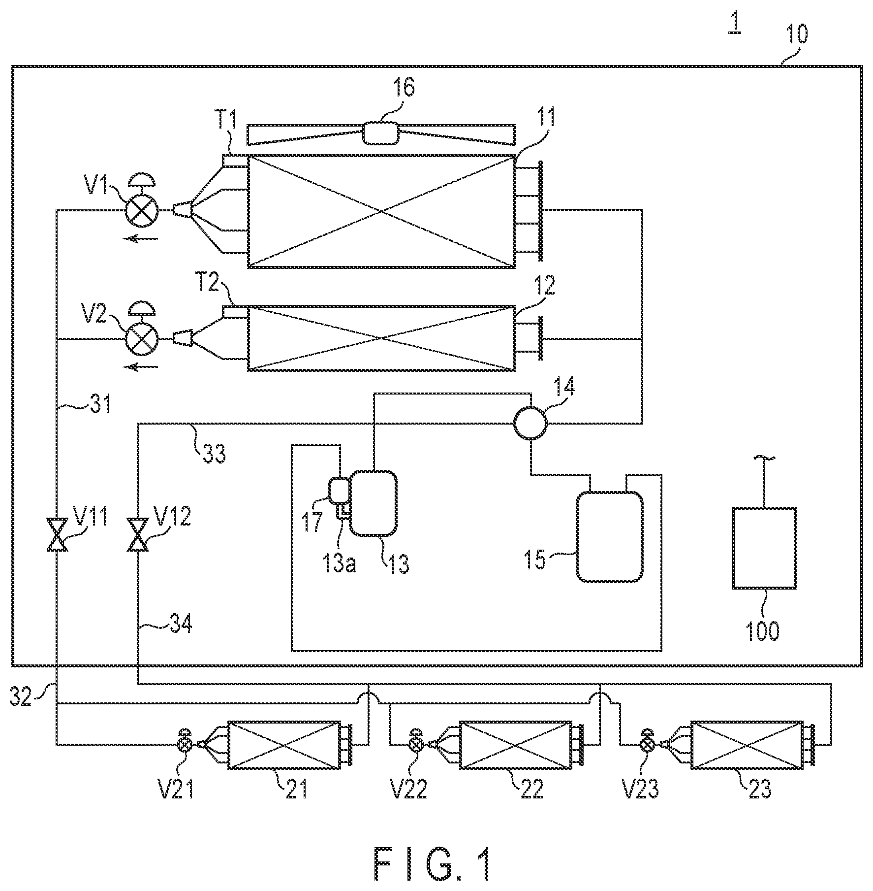 Patent US12345426 — Air conditioner that defrosts outdoor heat exchanger based on refrigerant residue amount of outdoor heat exchanger — Figure 1