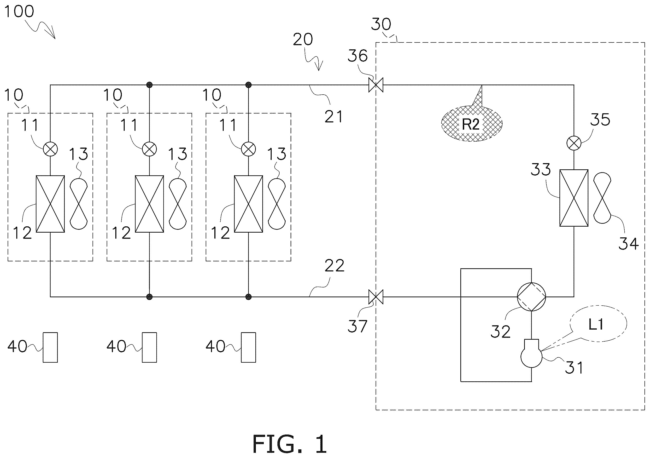 Patent US12345454 — Refrigerant cycle apparatus and method for installing refrigerant cycle apparatus — Figure 1