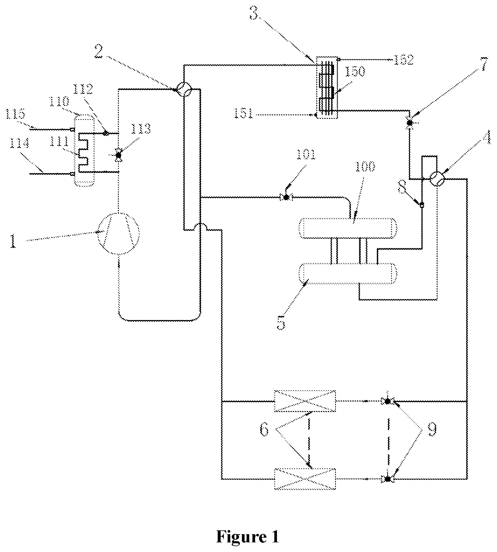 Patent US12345457 — Single-stage carbon dioxide multi-split cooling and heating multifunctional central air conditioner — Figure 1