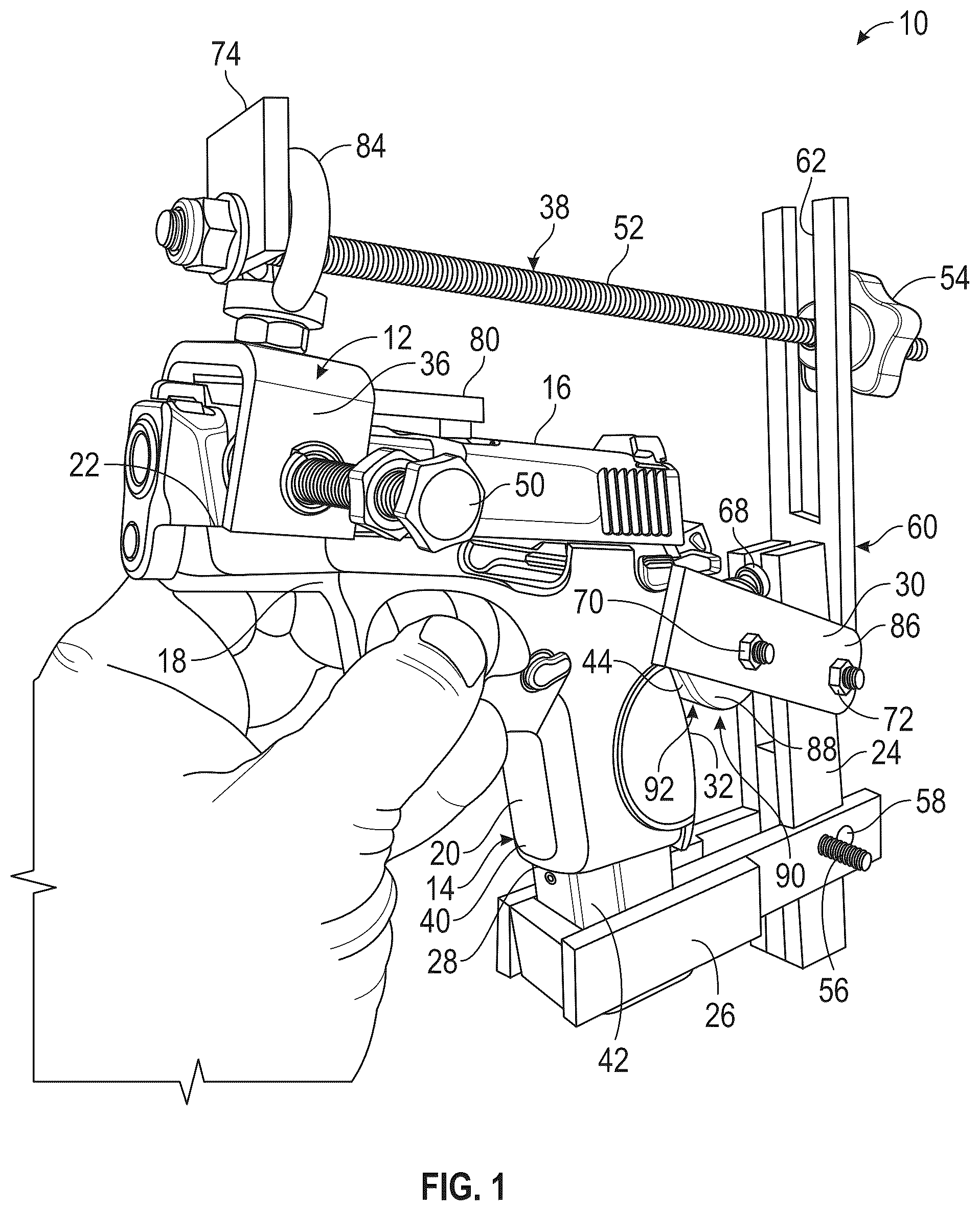 Patent US12345485 — Pistol slide restraining tool — Figure 1