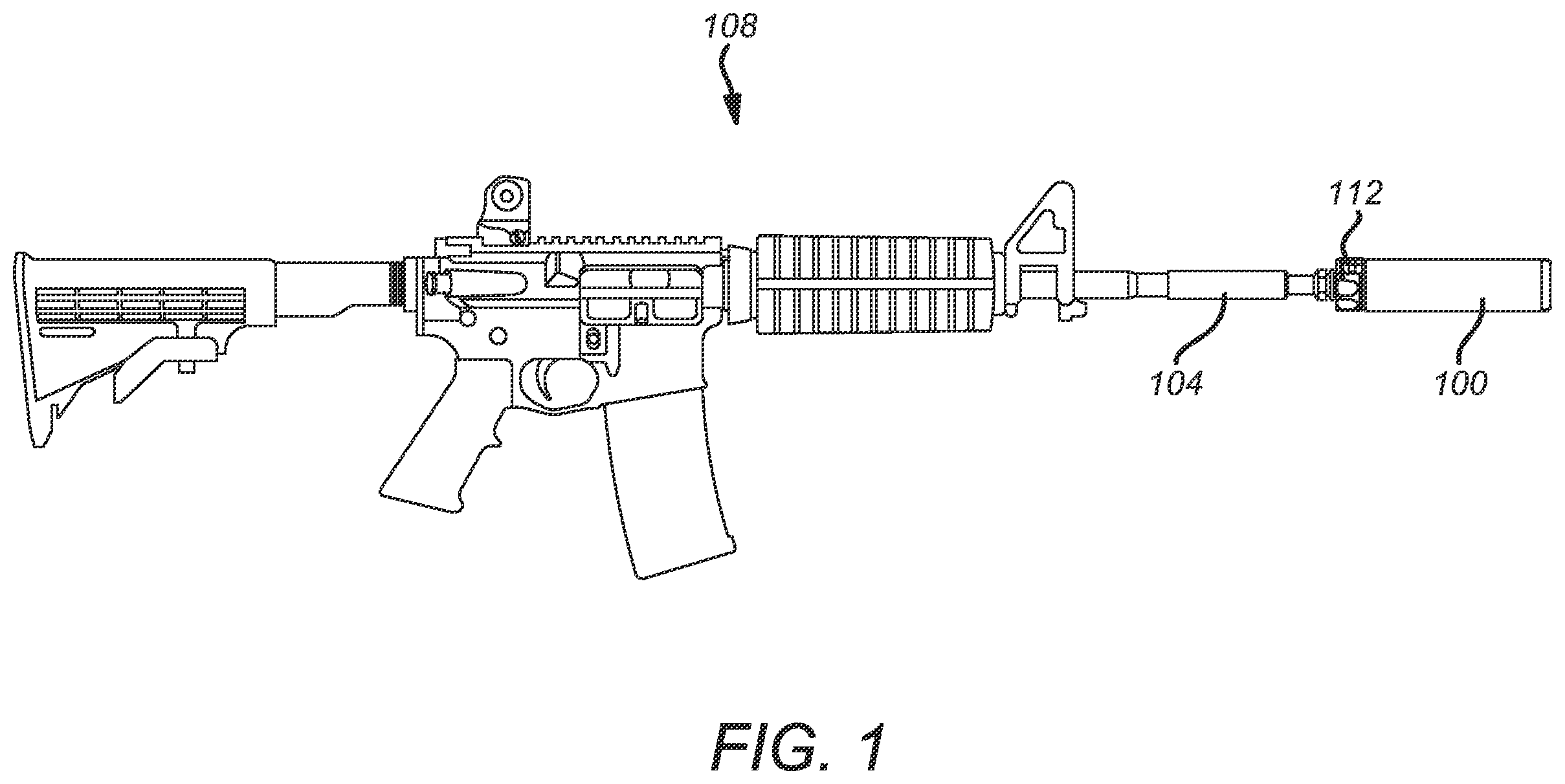 Patent US12345491 — Diverging central bore for firearm sound suppressor — Figure 1