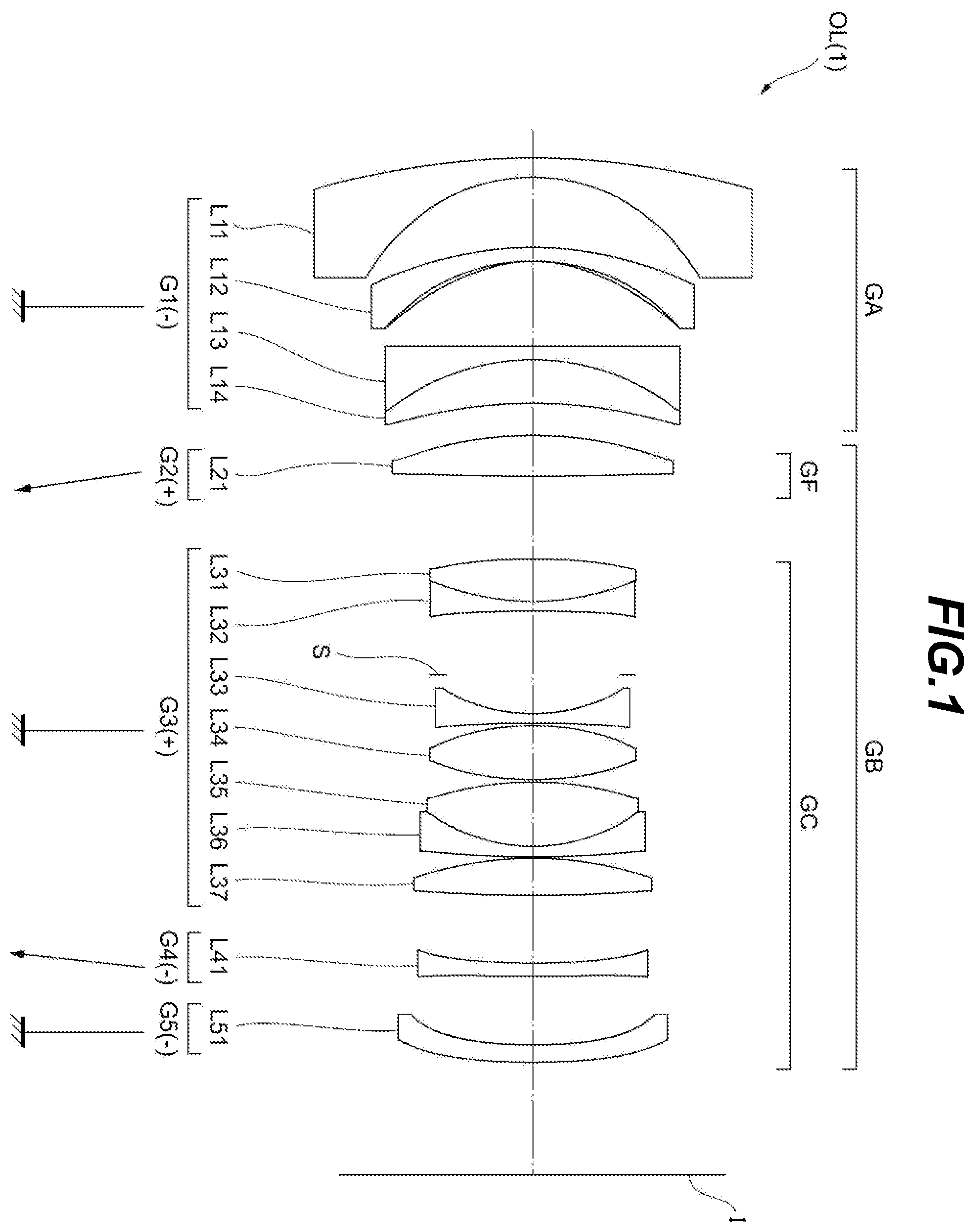 Patent US12345863 — Optical system, optical apparatus and method for manufacturing the optical system — Figure 1