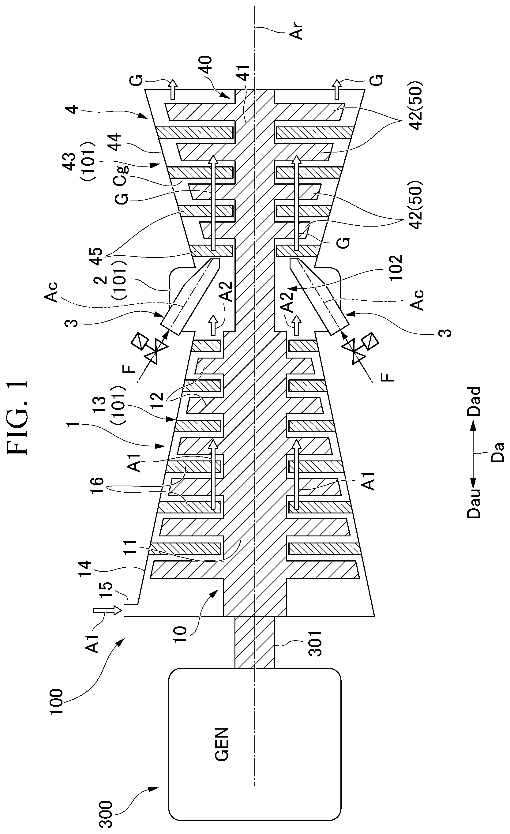 Patent US12345871 Figure 1 – Inspection cable guide mechanism, driving device, inspection cable insertion jig, and gas turbine inspection system including these