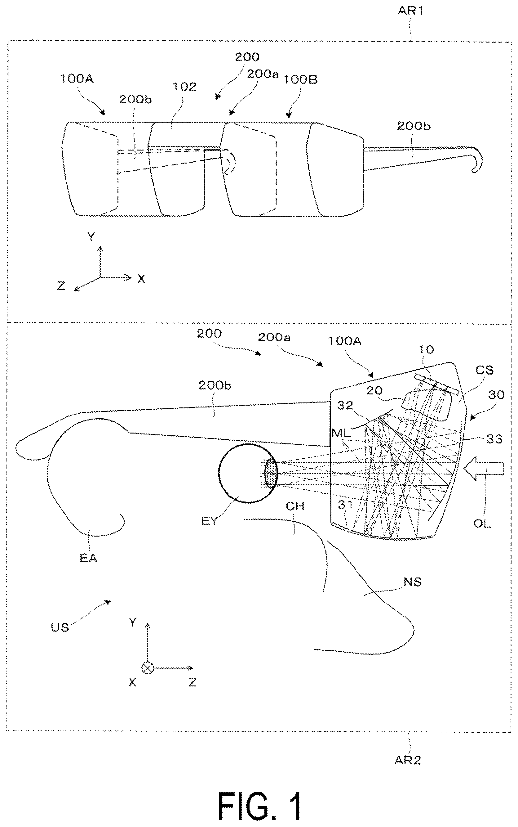 Patent US12345890 Figure 1 – Virtual image display device
