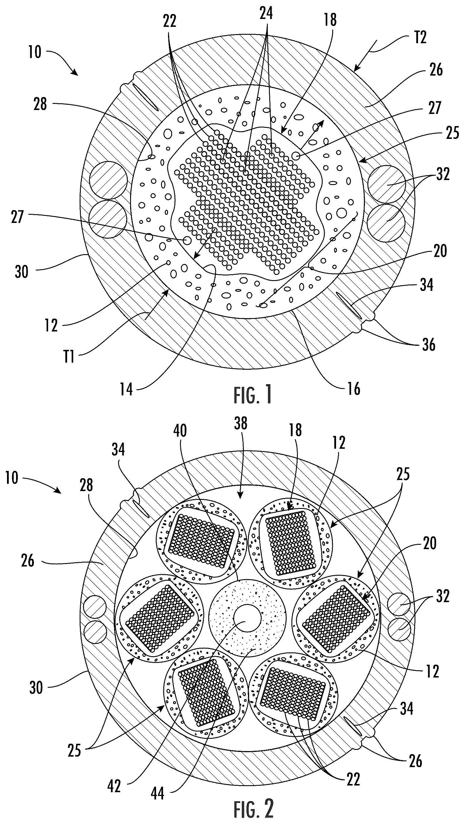 Patent US12345941 — Foamed tube having free space around ribbon stacks of optical fiber cable — Figure 1