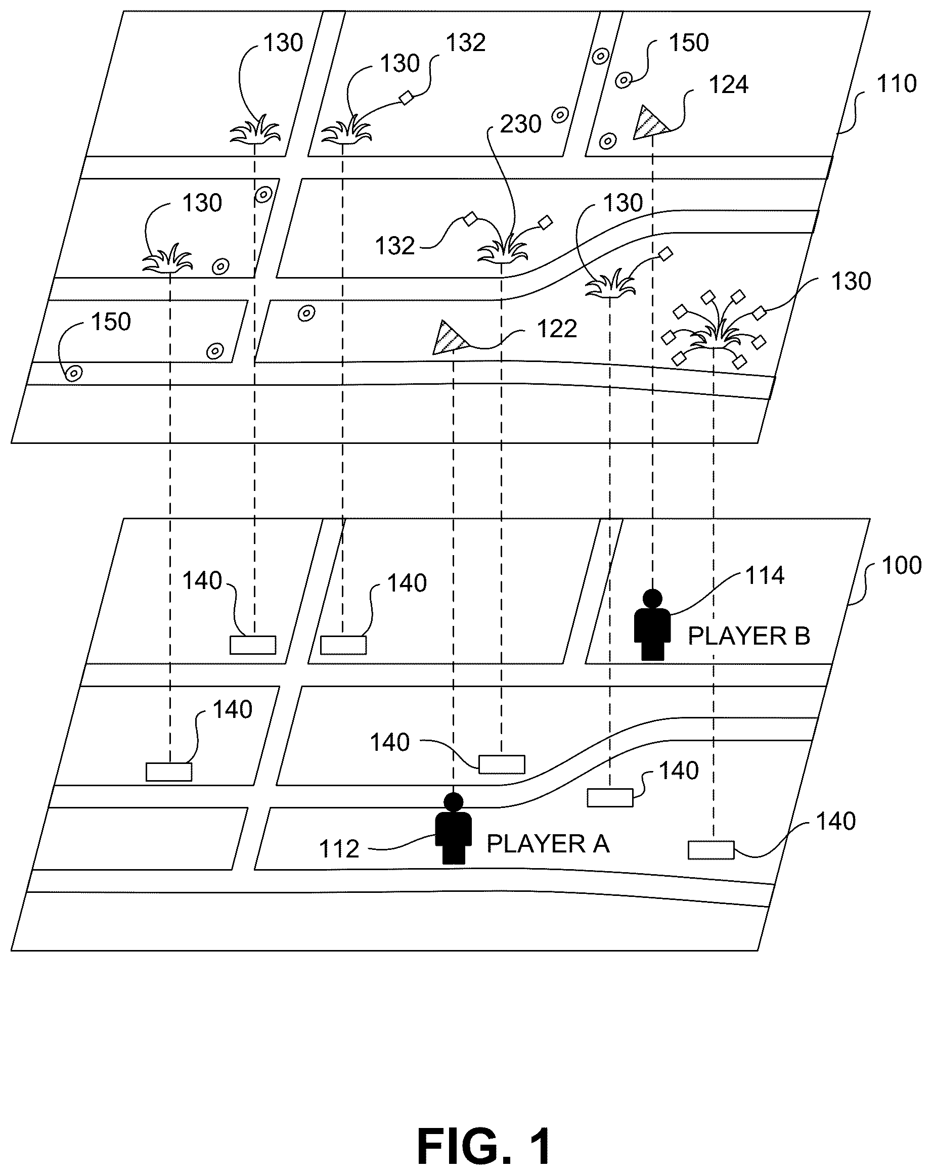 Patent US12347029 Figure 1 – Tagging virtual elements in proximity to user device