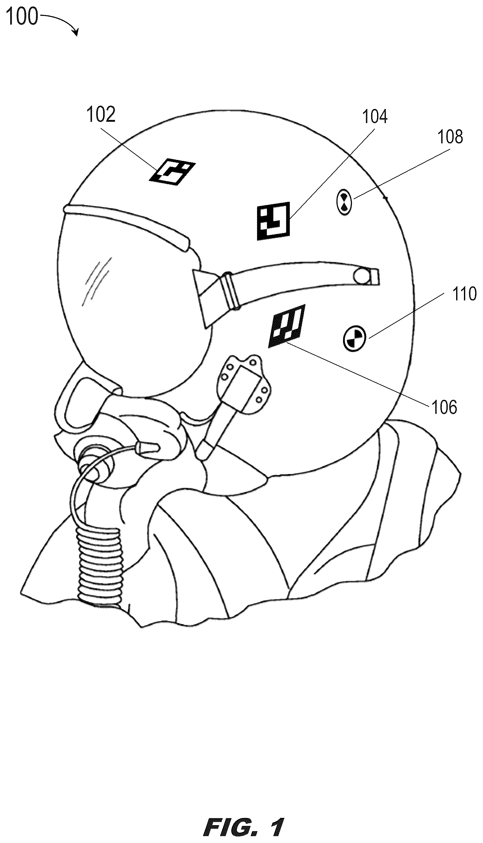 Patent US12347139 — High-confidence optical head pose correspondence mapping with multiple lower-density markers for high-integrity headtracking on a headworn display (HWD) — Figure 1