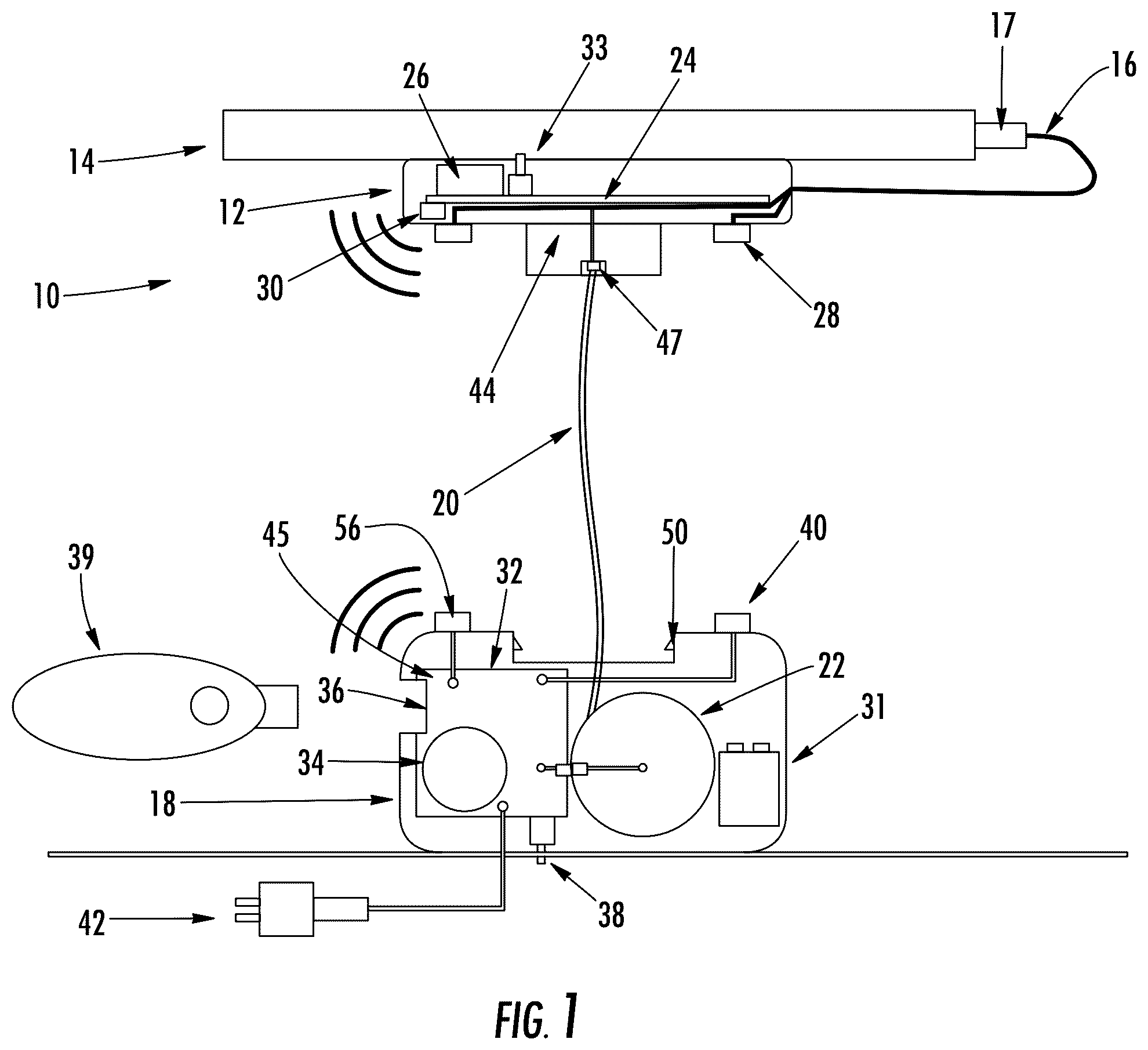Patent US12347285 — Tethered security system with wireless communication — Figure 1