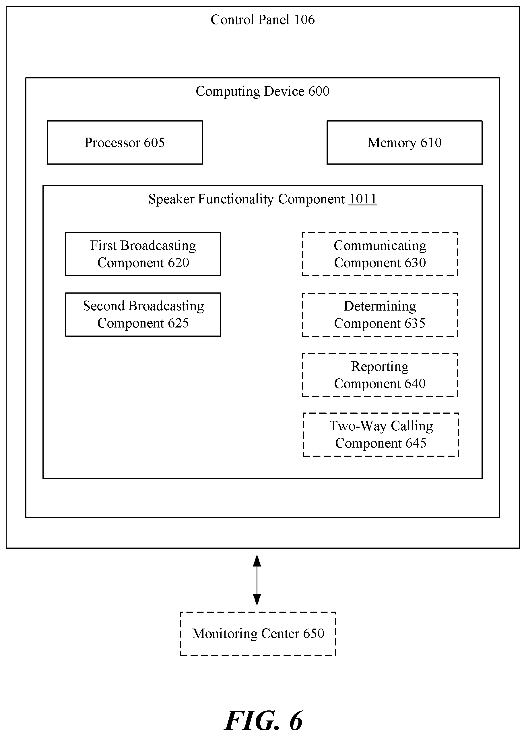 Patent US12347291 Figure 6 – Security / automation system control panel with removable back speaker