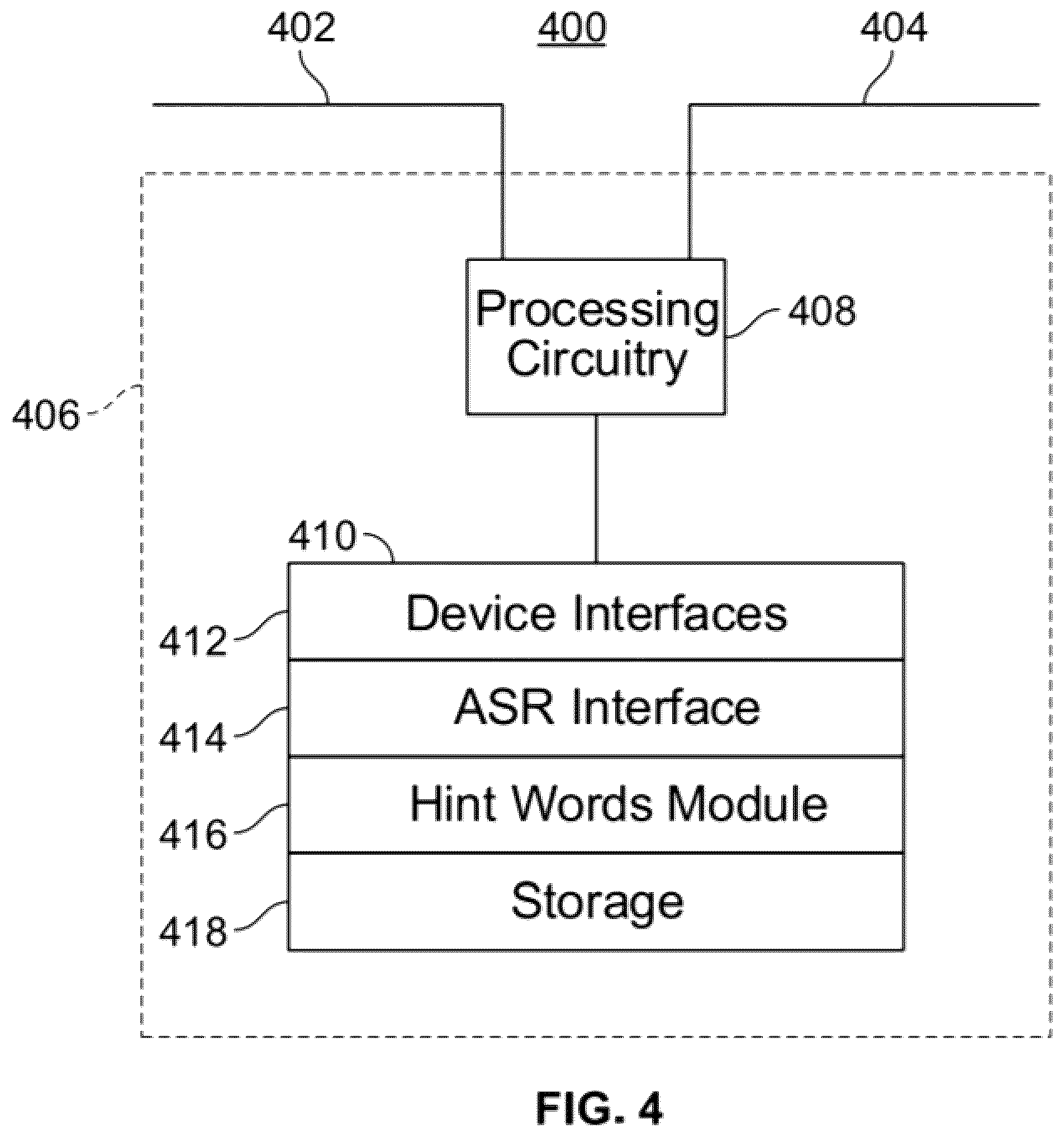 Patent US12347428 Figure 4 – Systems and methods for generating a dynamic list of hint words for automated speech recognition