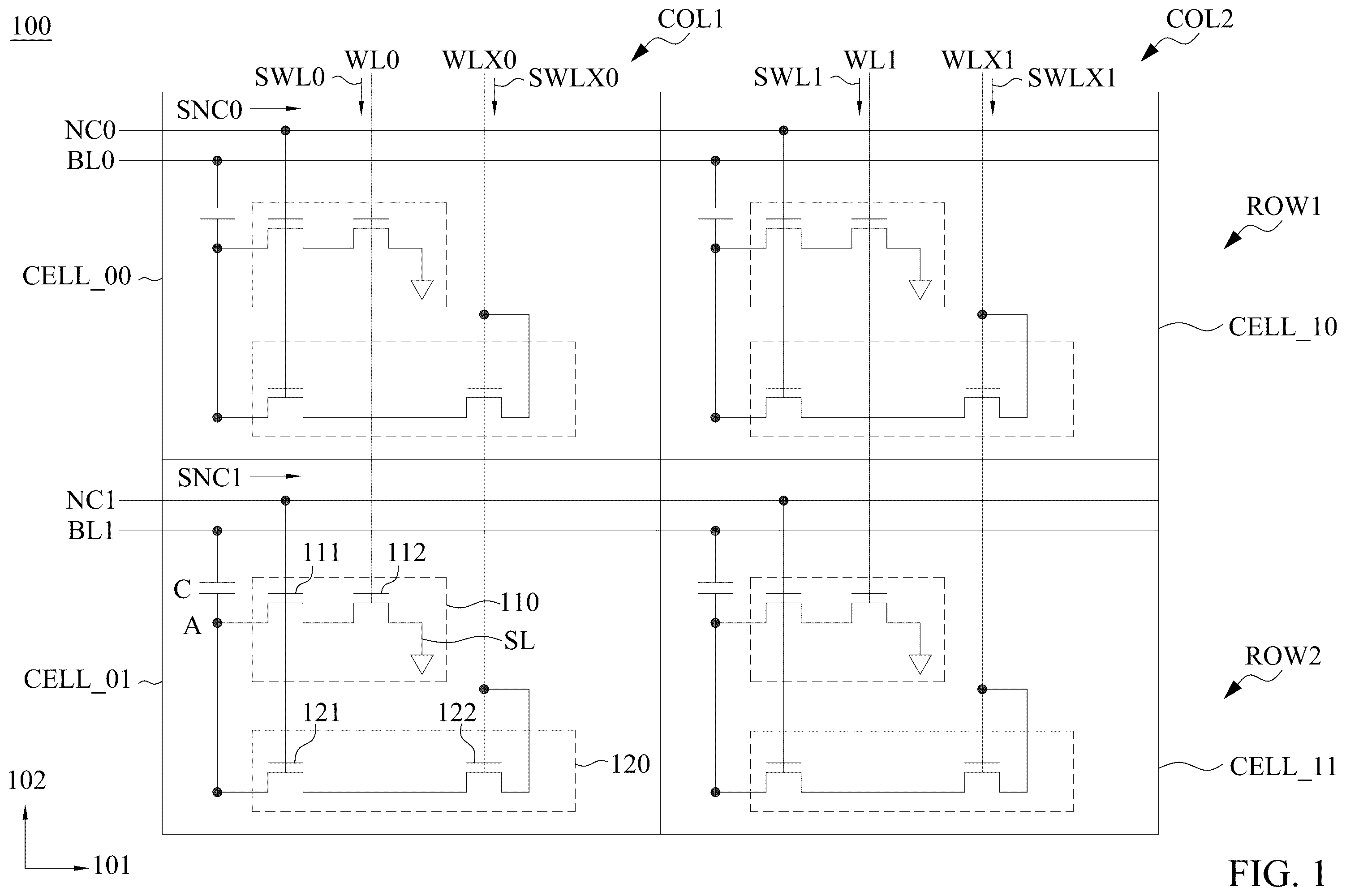 Patent US12347505 — Memory device and operating method of the same — Figure 1
