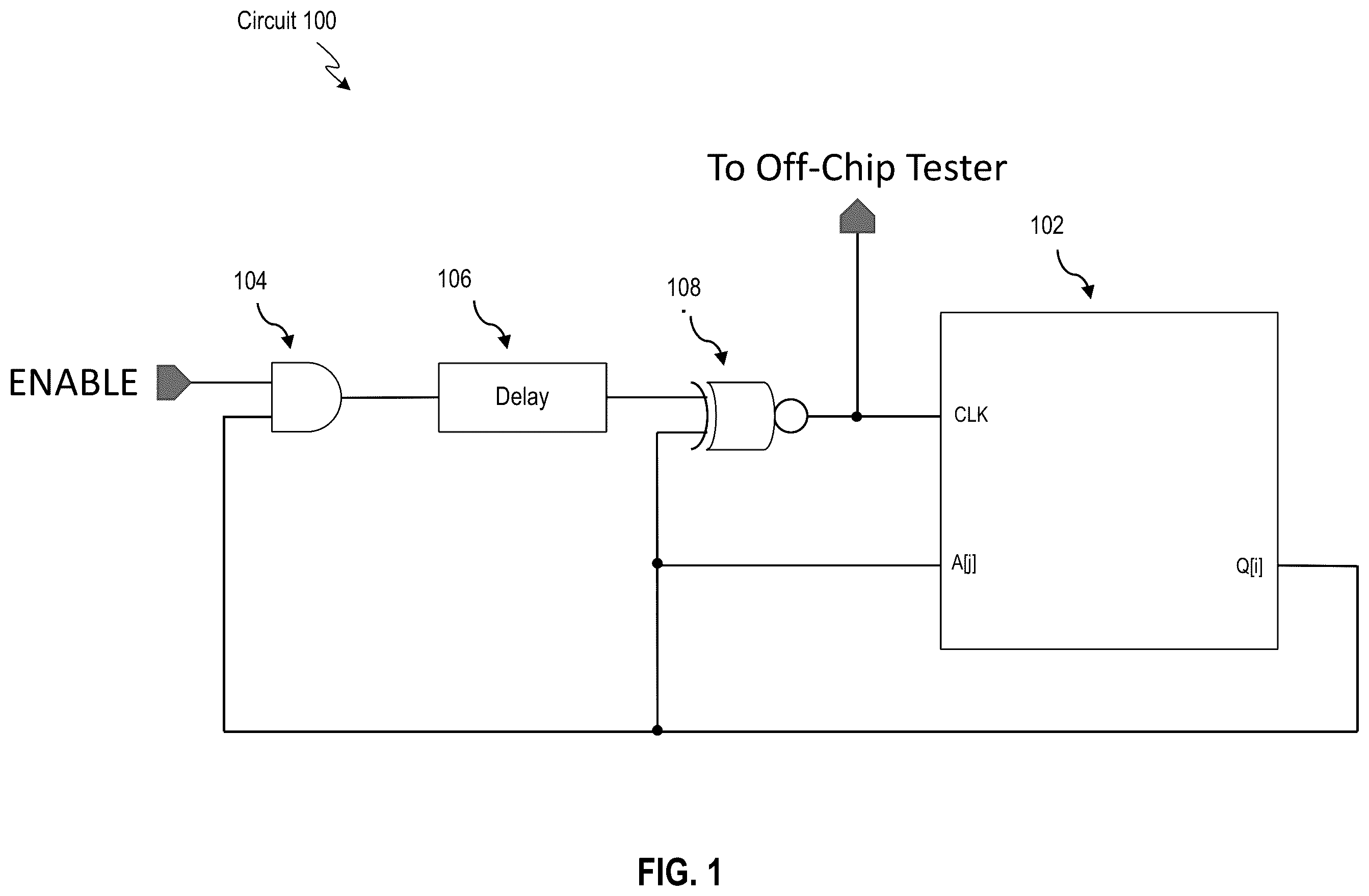 Patent US12347522 — On-chip automation of clock-to-Q access time measurement of a memory device — Figure 1