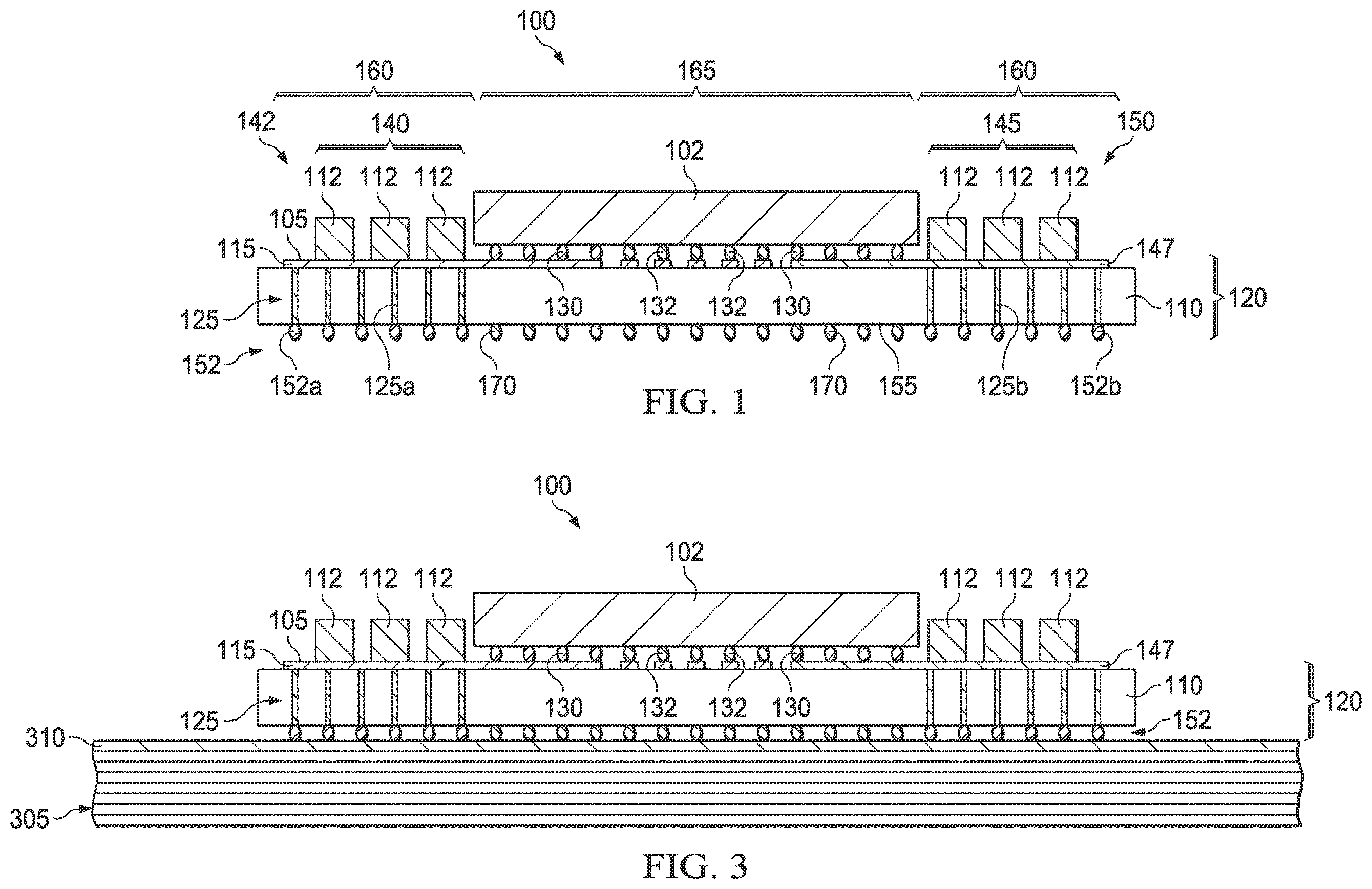 Patent US12347816 — Integrated circuit package with decoupling capacitors — Figure 1