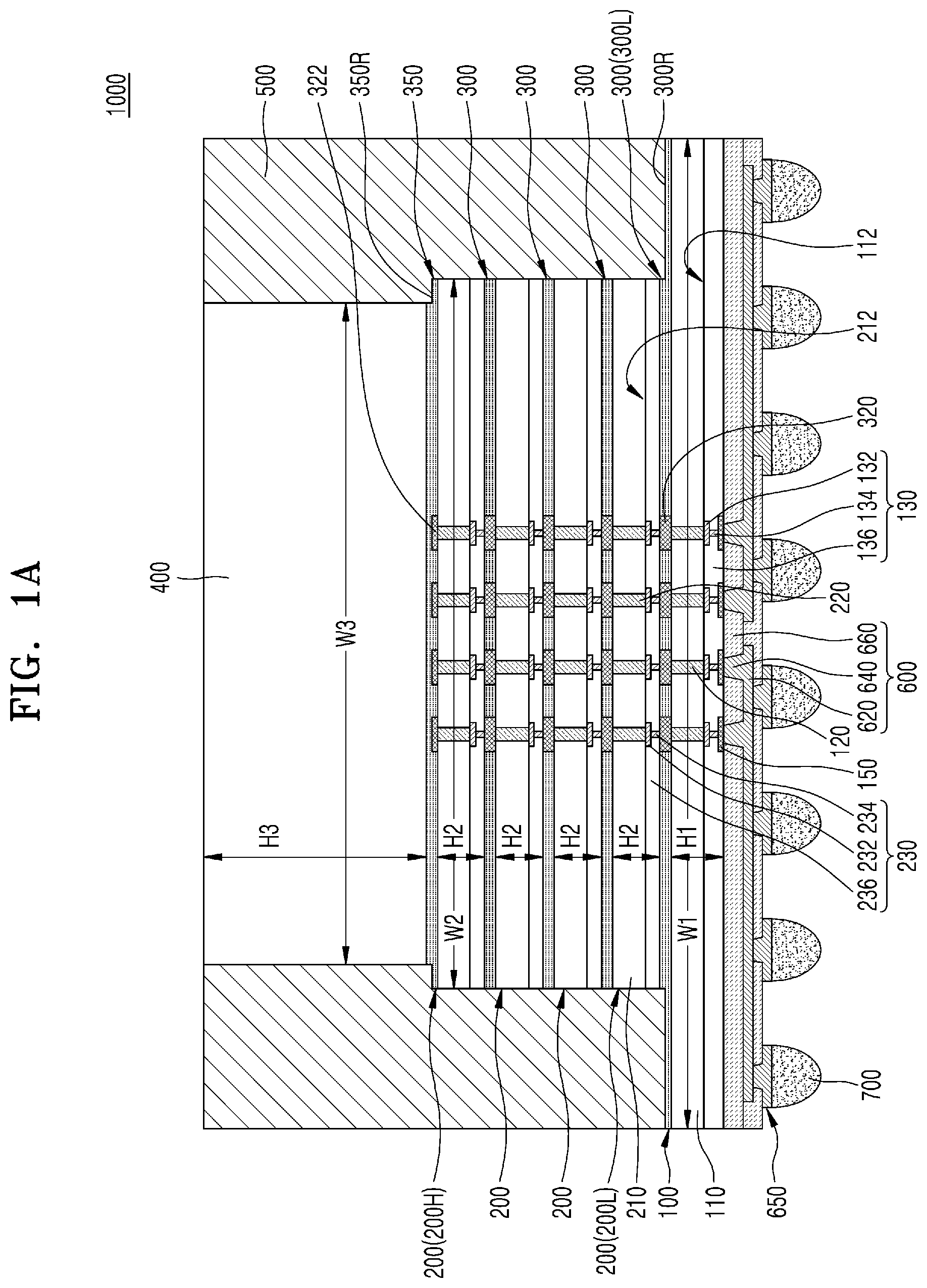 Patent US12347819 — Semiconductor package having stacked semiconductor chips — Figure 1