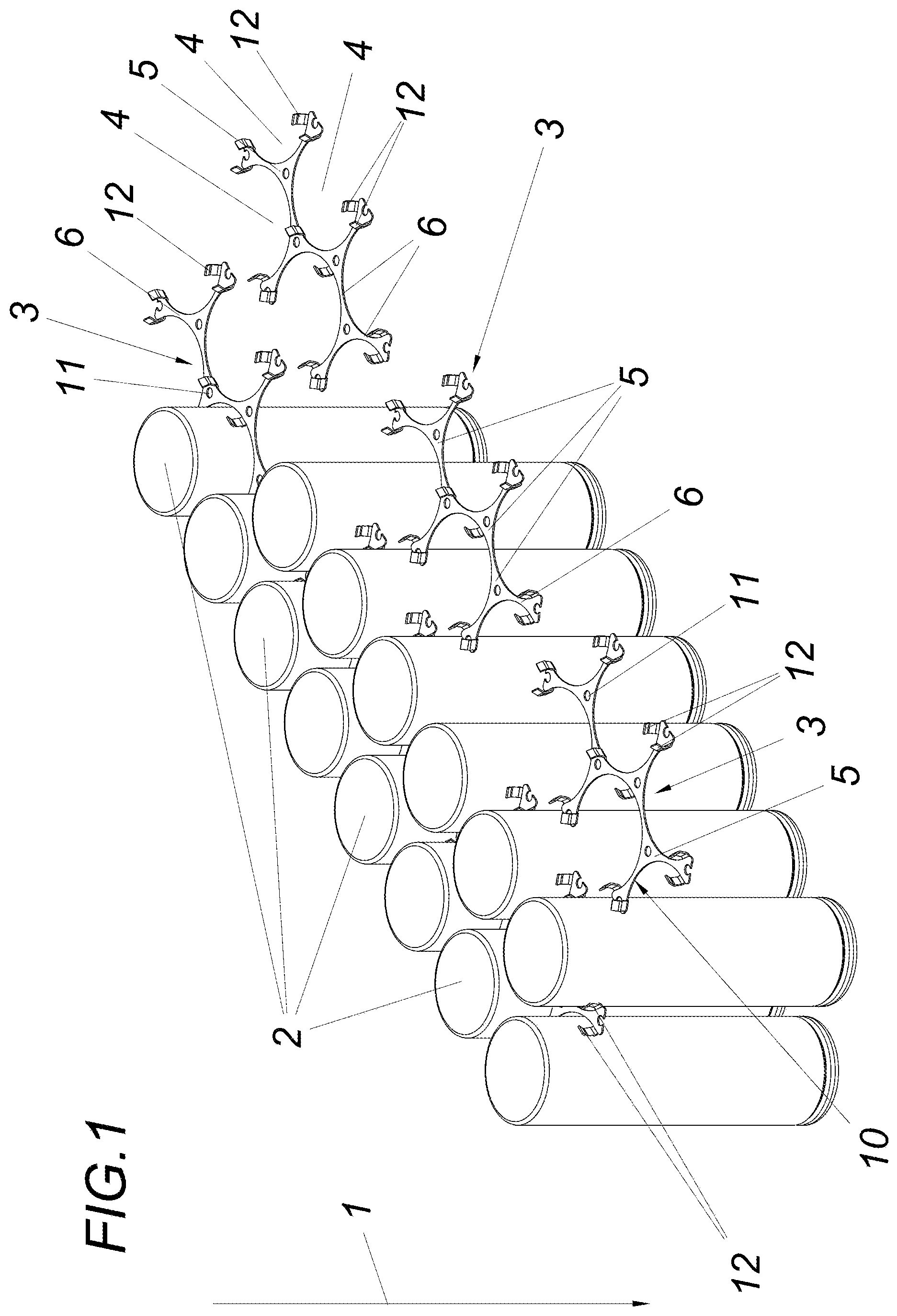 Patent US12347887 — Apparatus having a plurality of battery cells arranged parallel to one another with respect to a joining axis — Figure 1