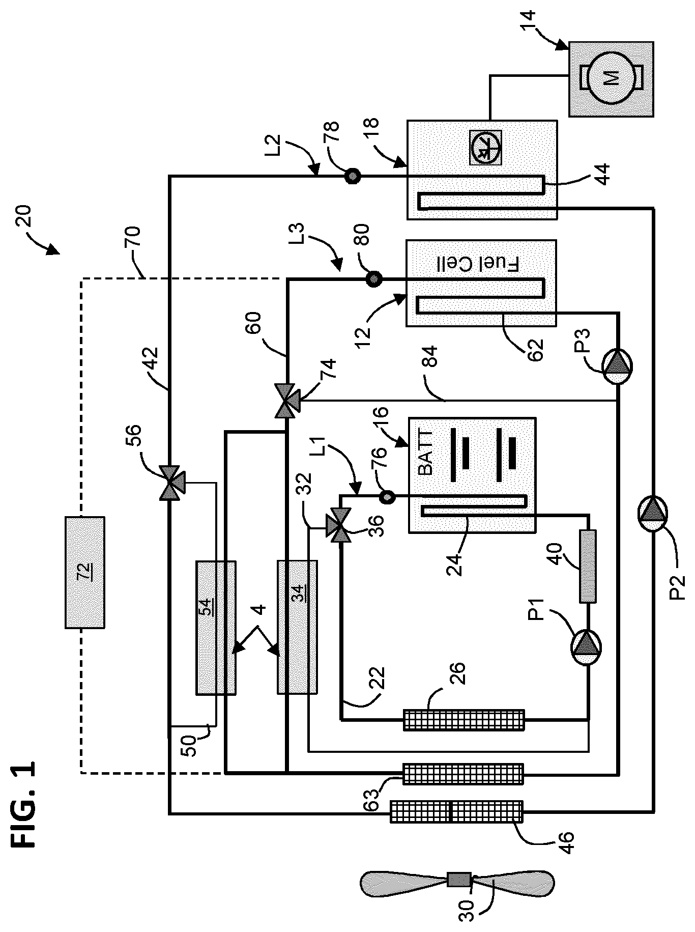 Patent US12347903 — Thermal management system for a fuel cell vehicle — Figure 1