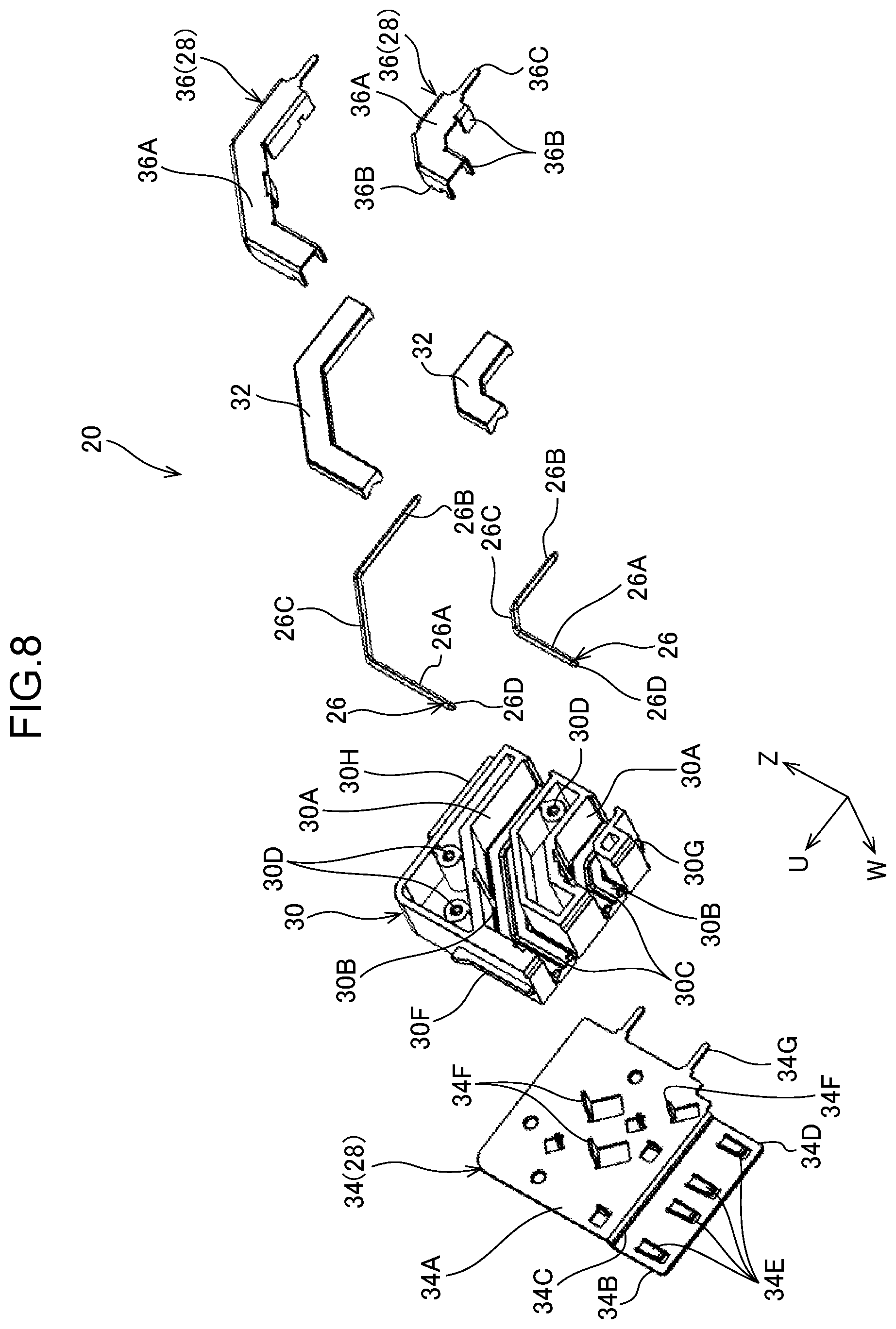 Patent US12347958 Figure 8 – Electrical connector with inner and out terminals with a compact configuration and connector set using the same