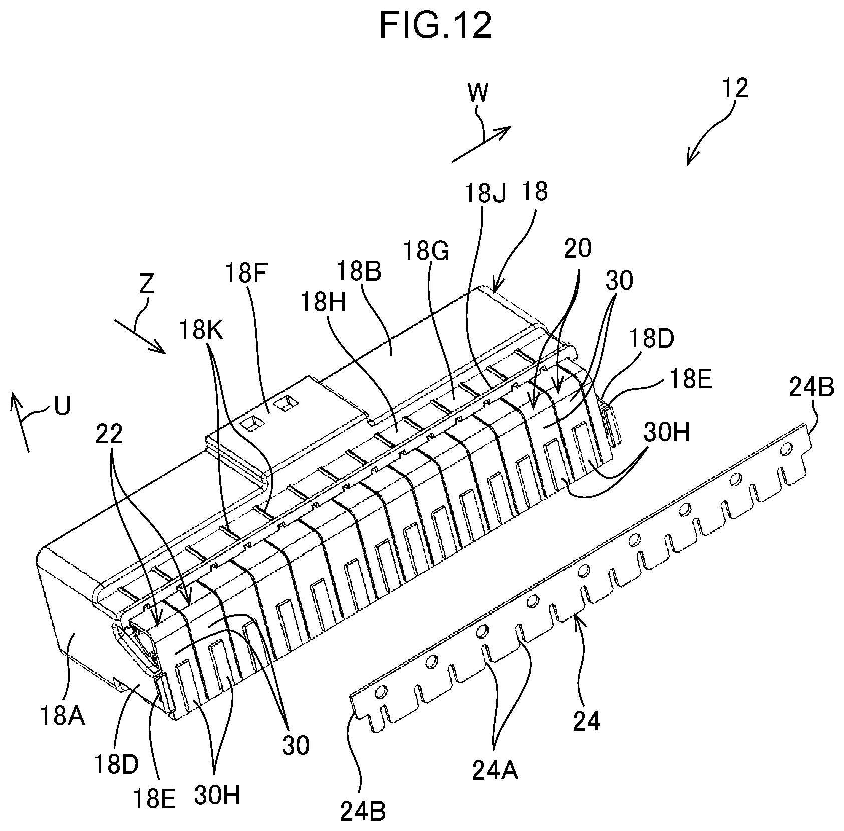 Patent US12347958 Figure 12 – Electrical connector with inner and out terminals with a compact configuration and connector set using the same