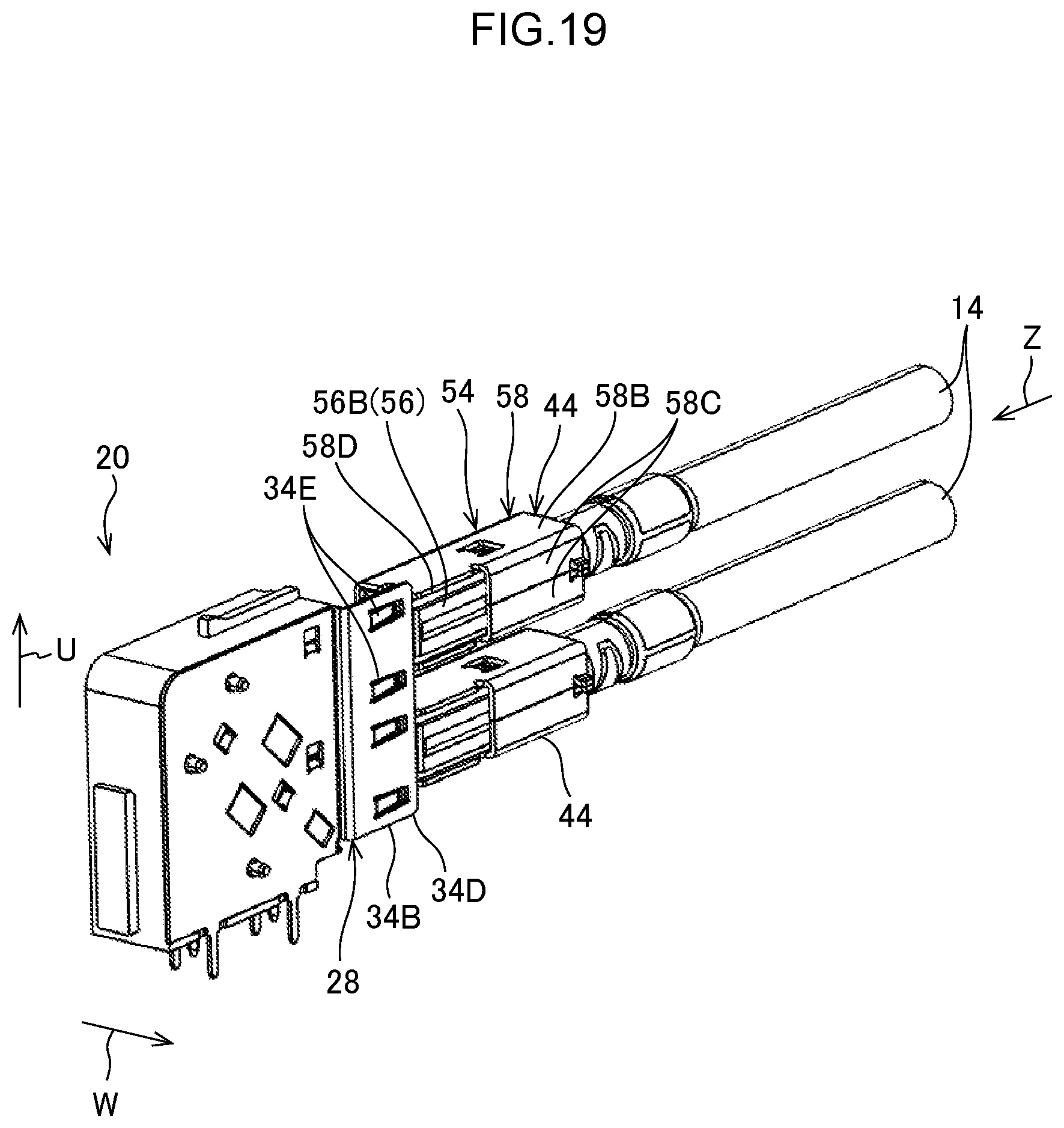 Patent US12347958 Figure 19 – Electrical connector with inner and out terminals with a compact configuration and connector set using the same