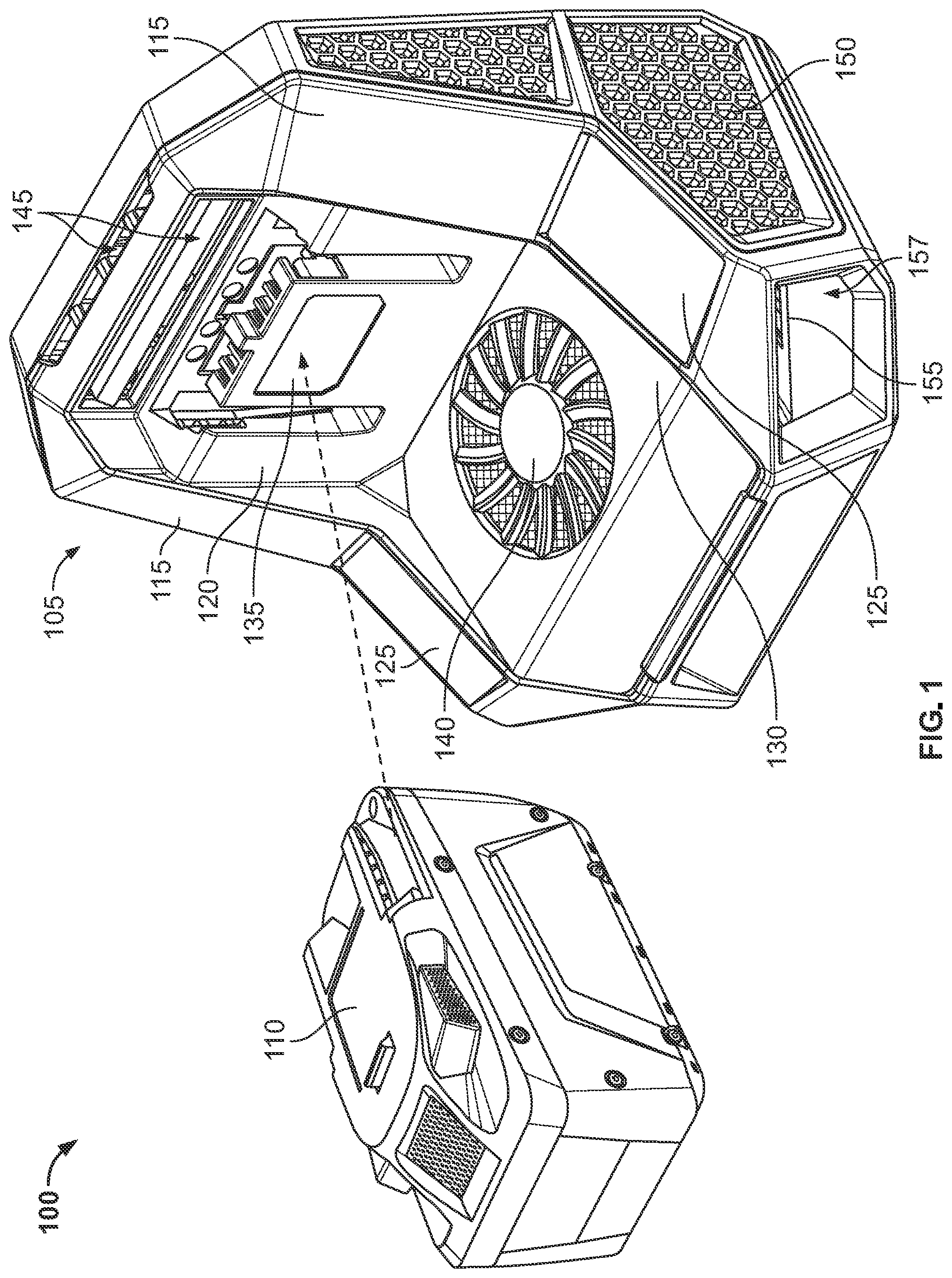Patent US12348066 — Charger with battery pack cooling fan — Figure 1