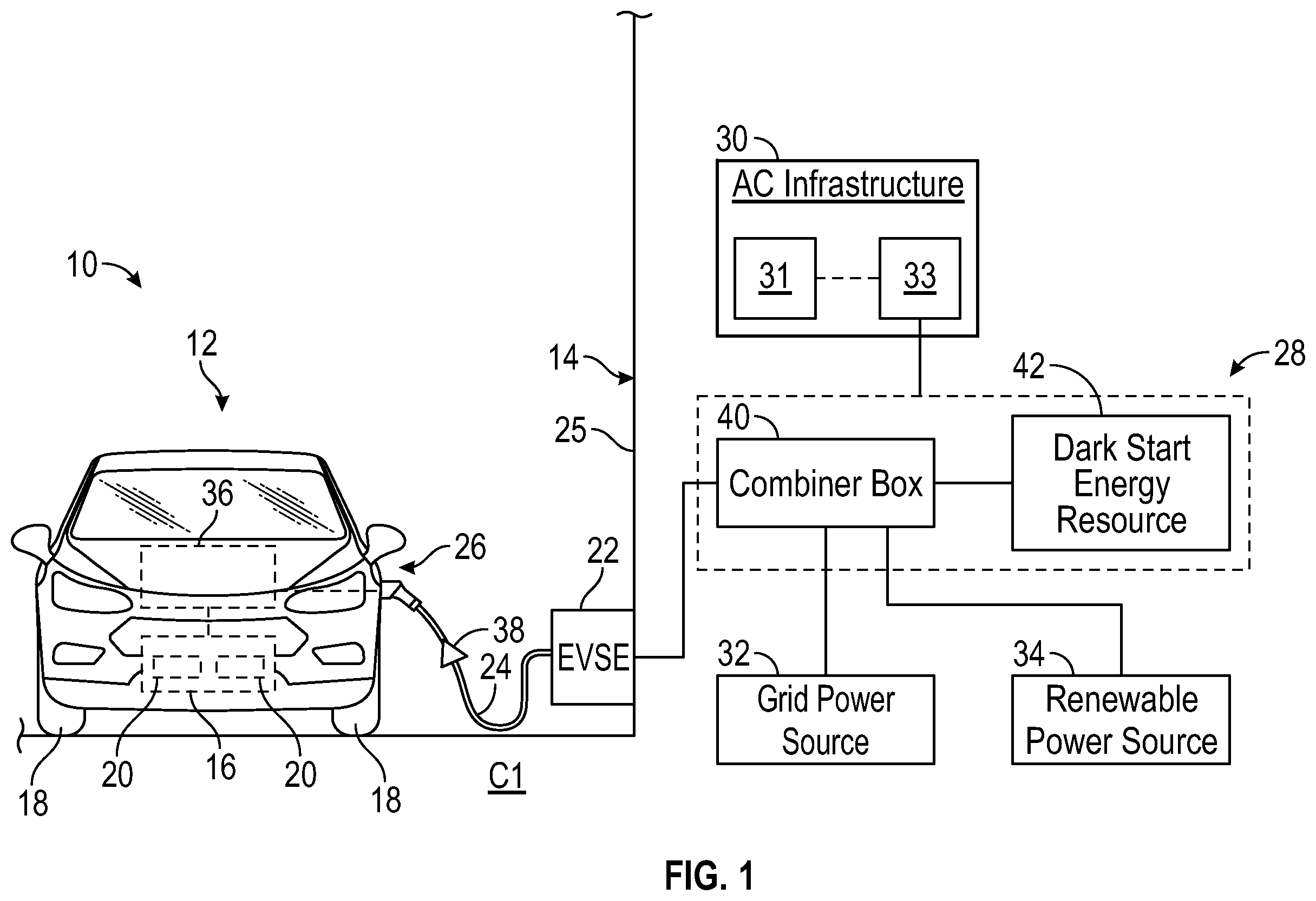 Patent US12348077 Figure 1 – Systems and methods for controlling home energy management systems that include dark start energy storage resources
