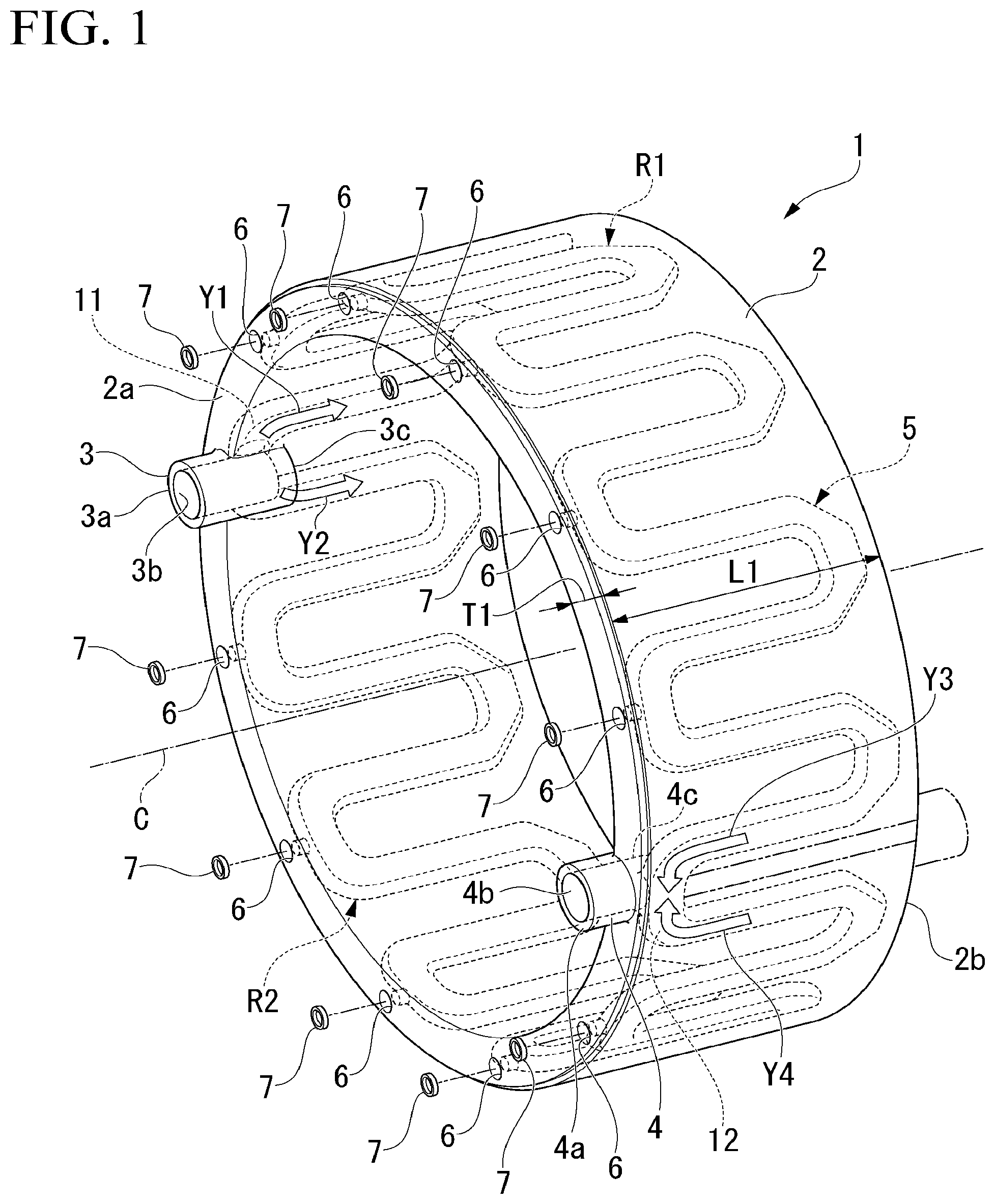 Patent US12348108 — Rotating electric machine cooling frame and method of manufacturing rotating electric machine cooling frame — Figure 1