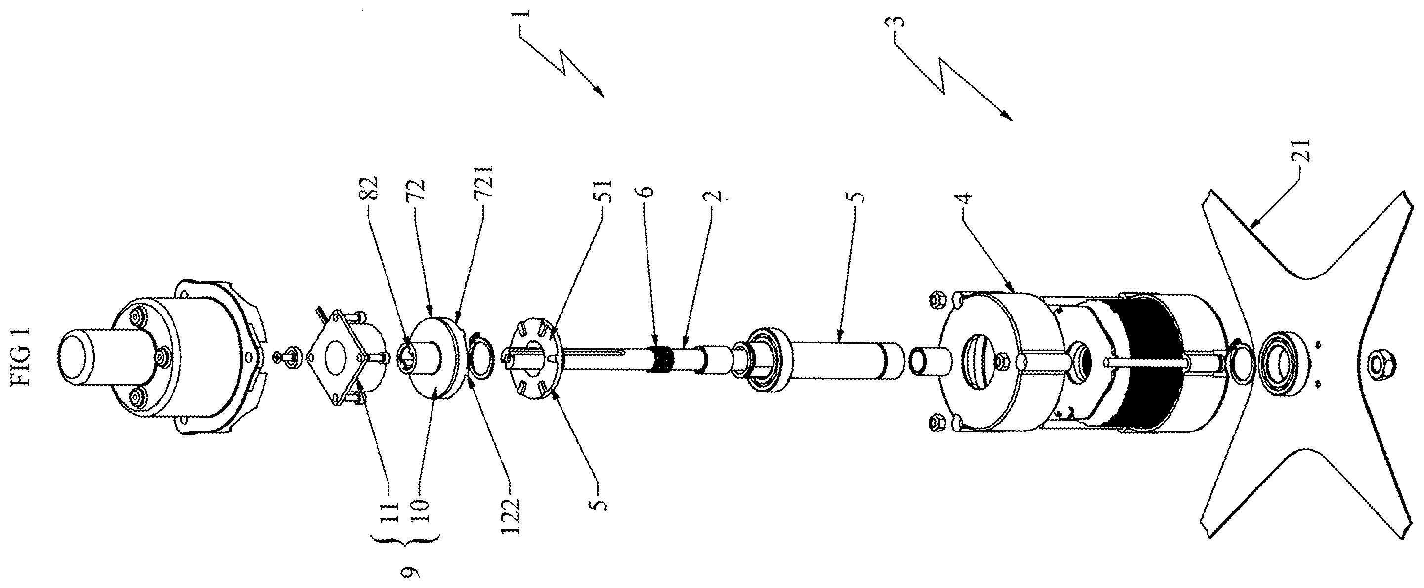 Patent US12348111 — Device for driving rotation or translation of a shaft for a machine tool or wheeled vehicle — Figure 1