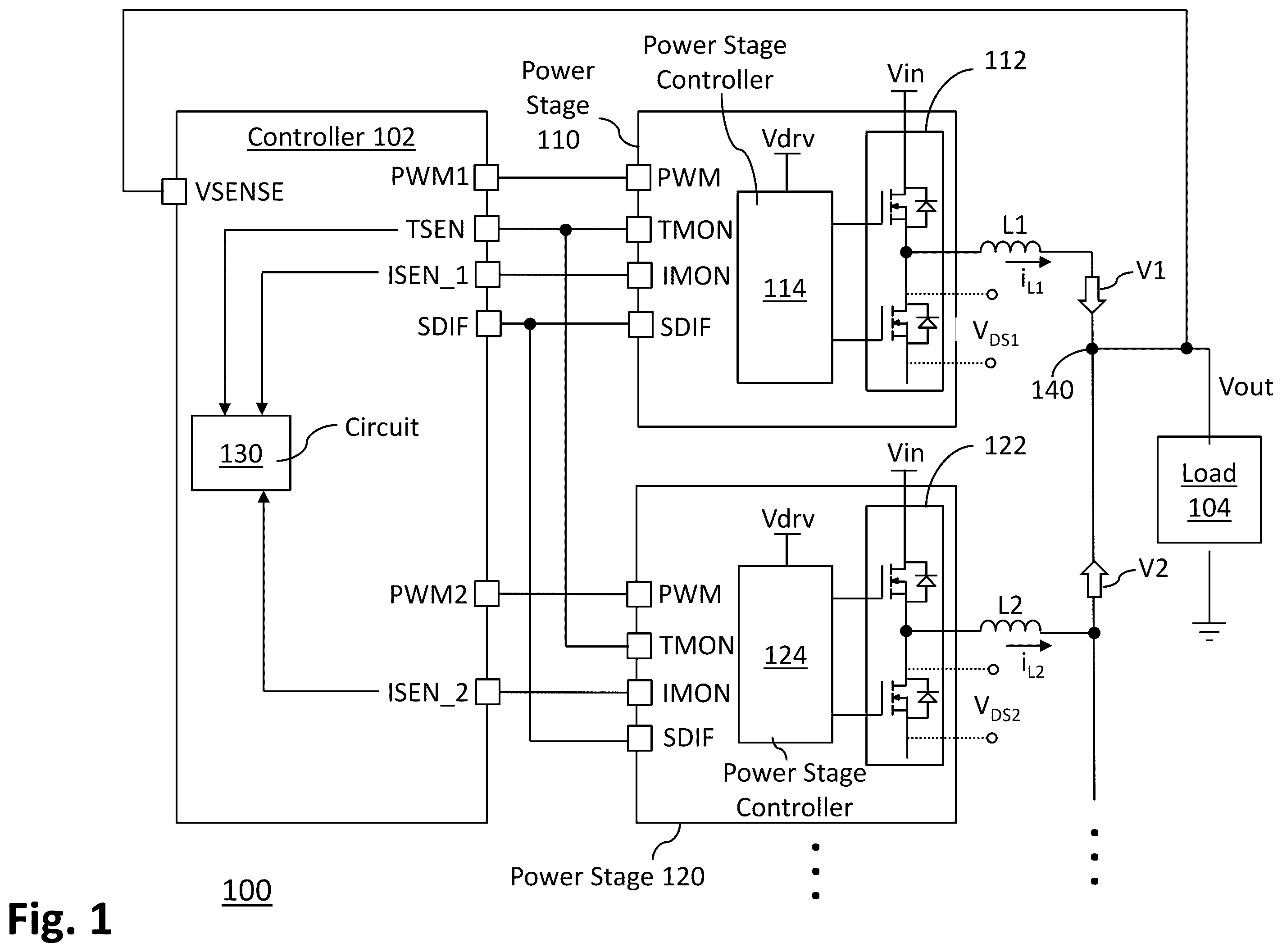 Patent US12348143 — Remote current sense compensation in multiphase voltage regulators — Figure 1