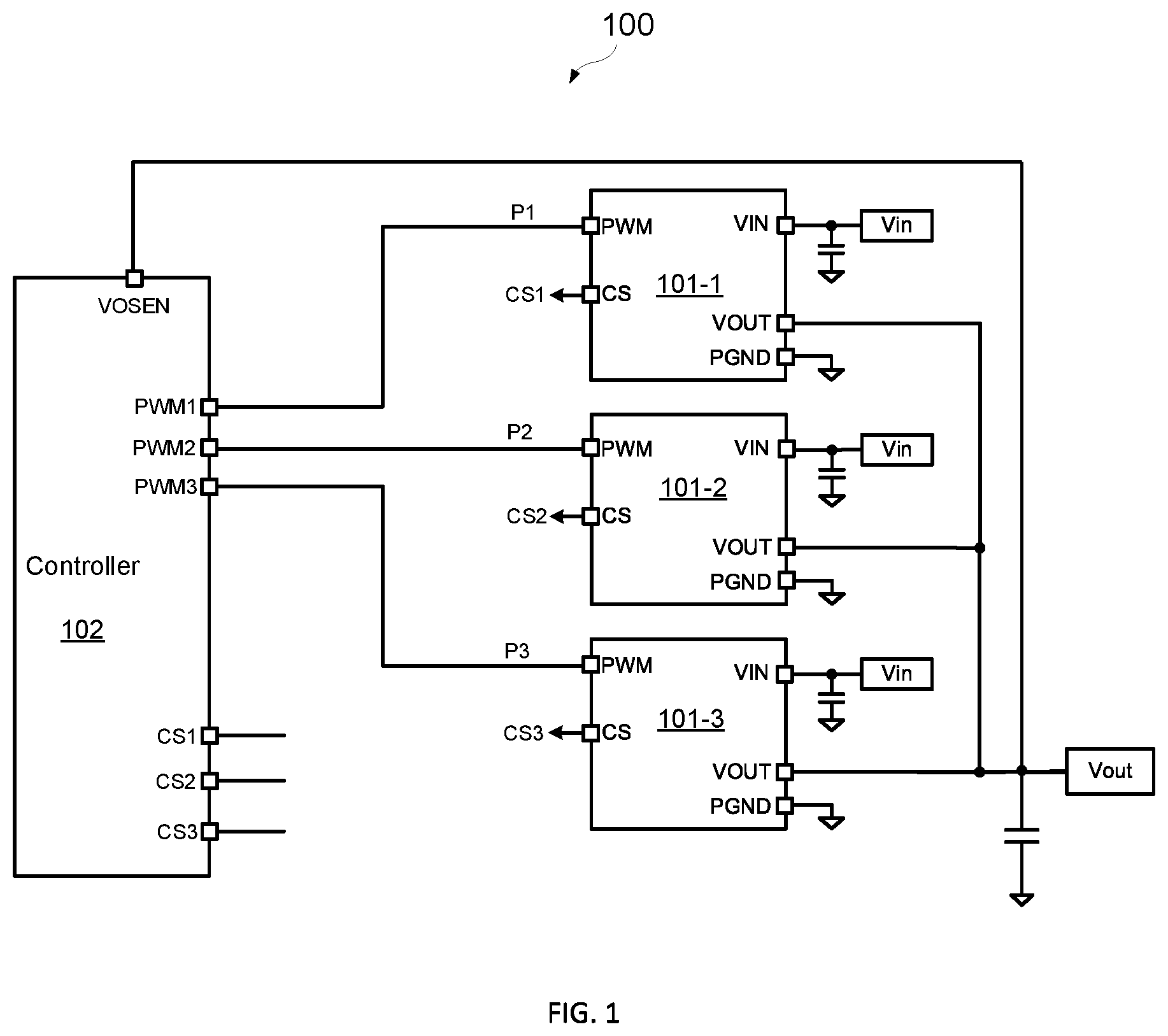 Patent US12348145 — Multiphase switching converter with fault detection and fault detection method thereof — Figure 1