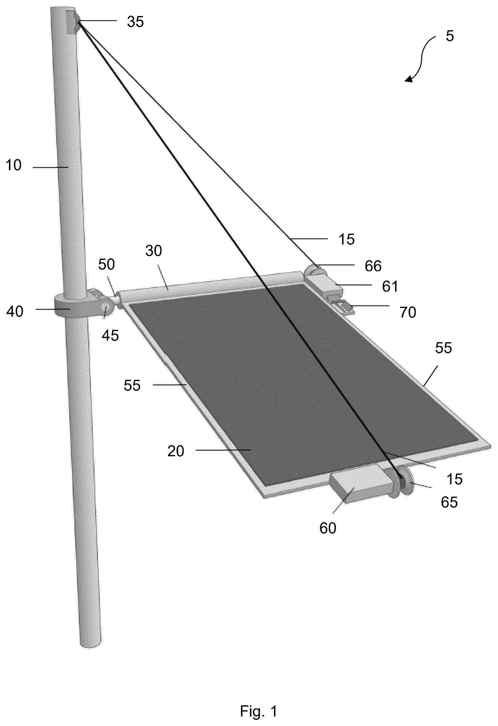 Patent US12348180 — Overhead tensile-actuated solar tracking system and method — Figure 1