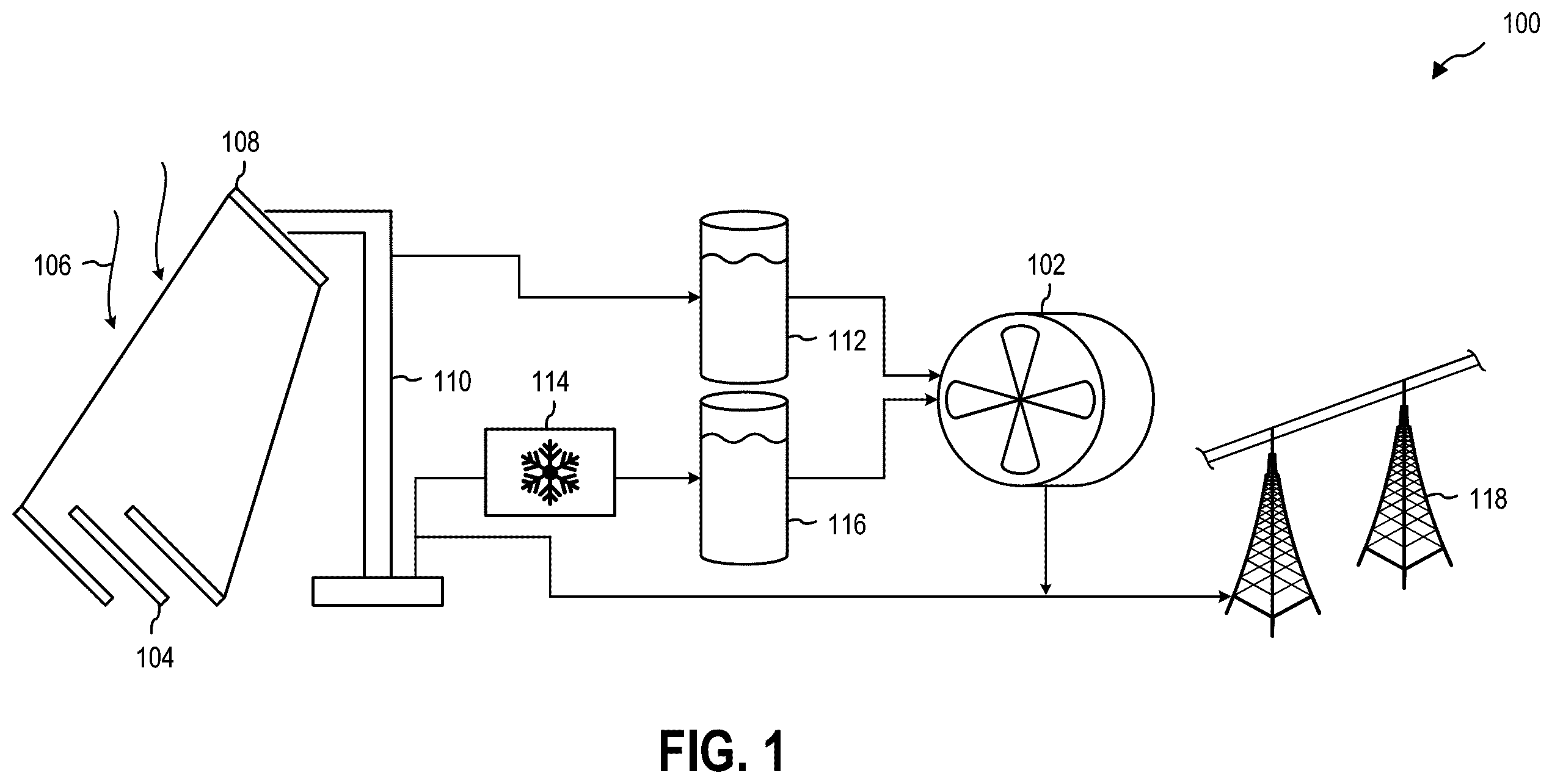Patent US12348185 — Integrated hybrid solar energy plant and district heating and cooling network — Figure 1