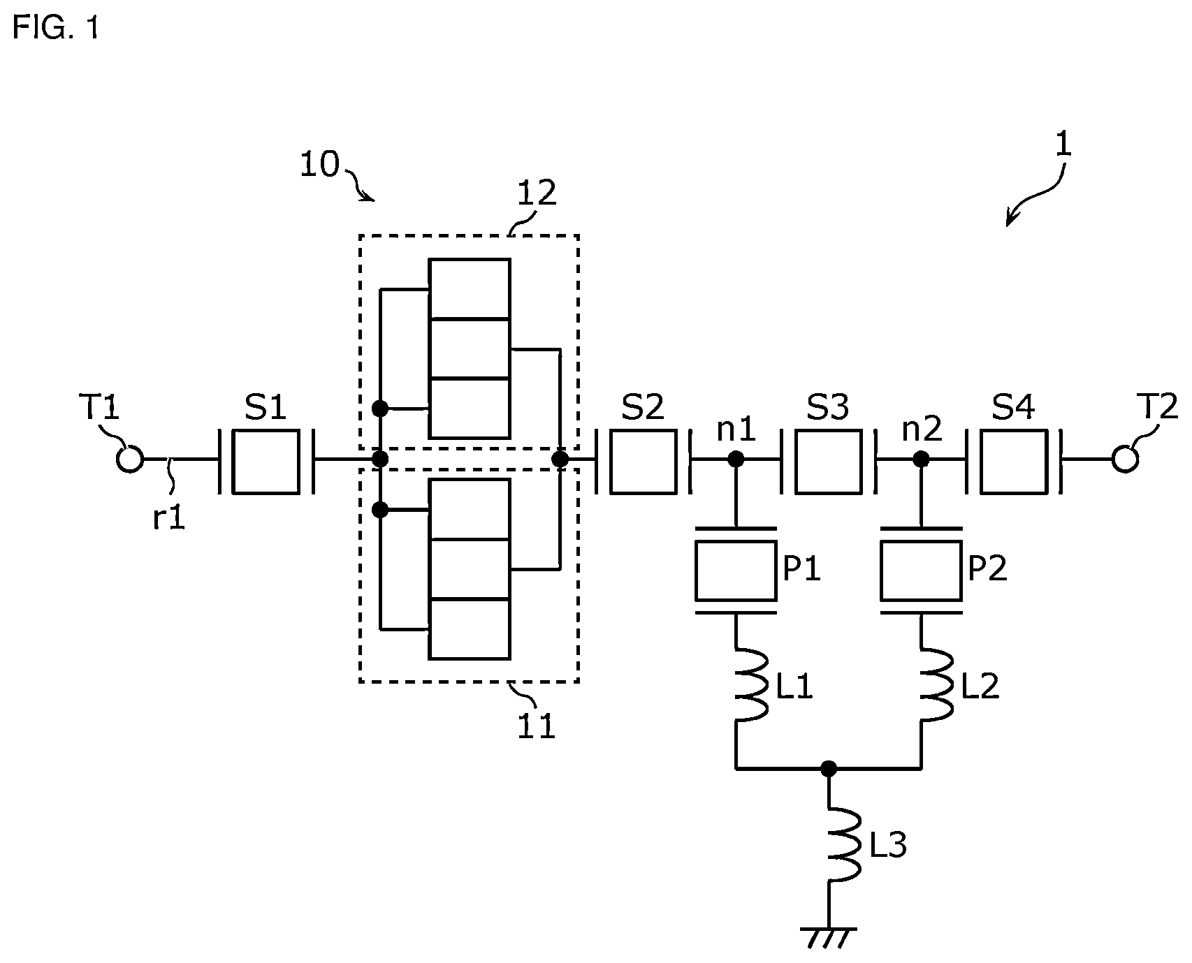 Patent US12348218 Figure 1 – Acoustic wave filter