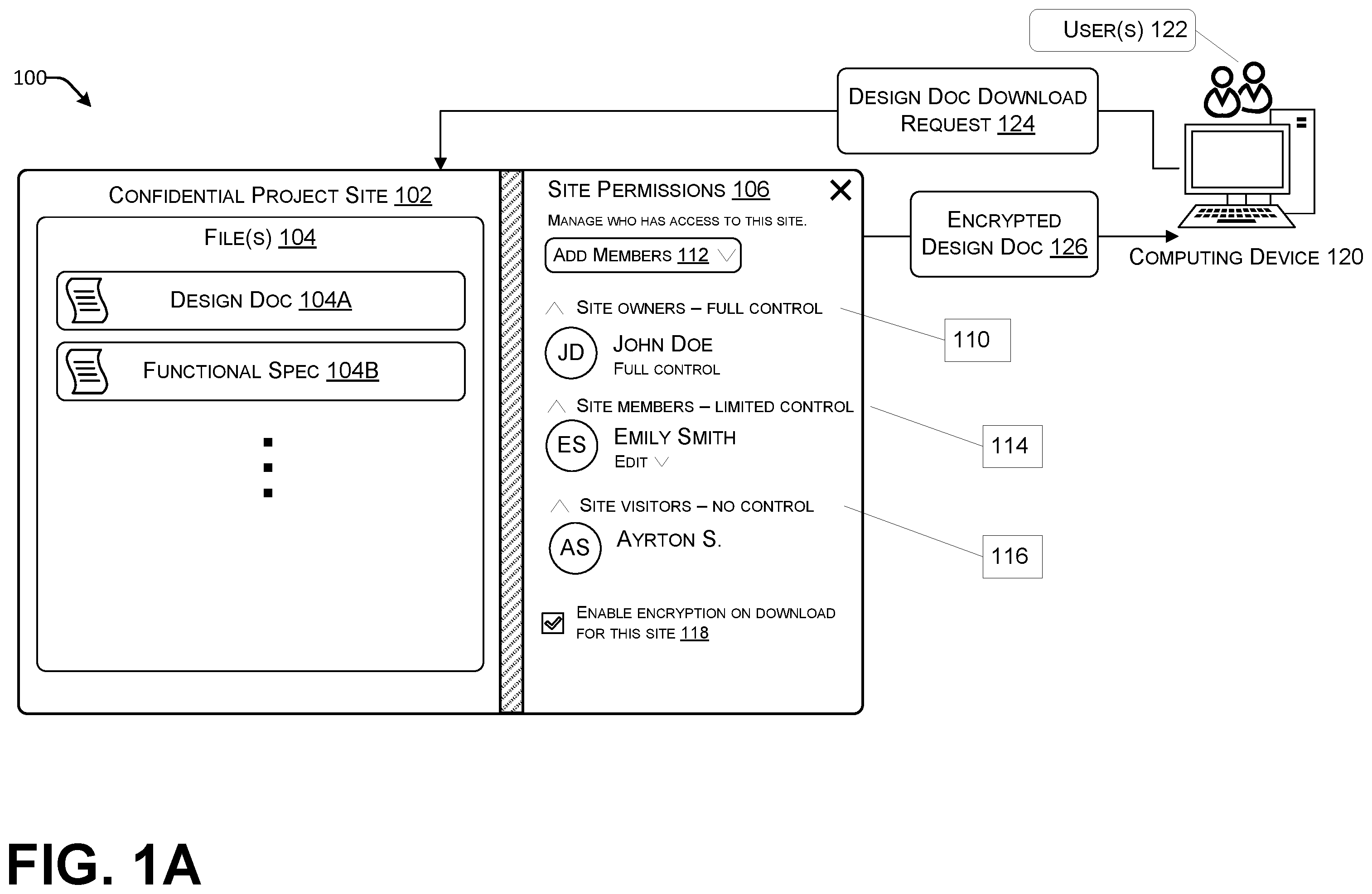 Patent US12348499 — Secure collaboration with file encryption on download — Figure 1