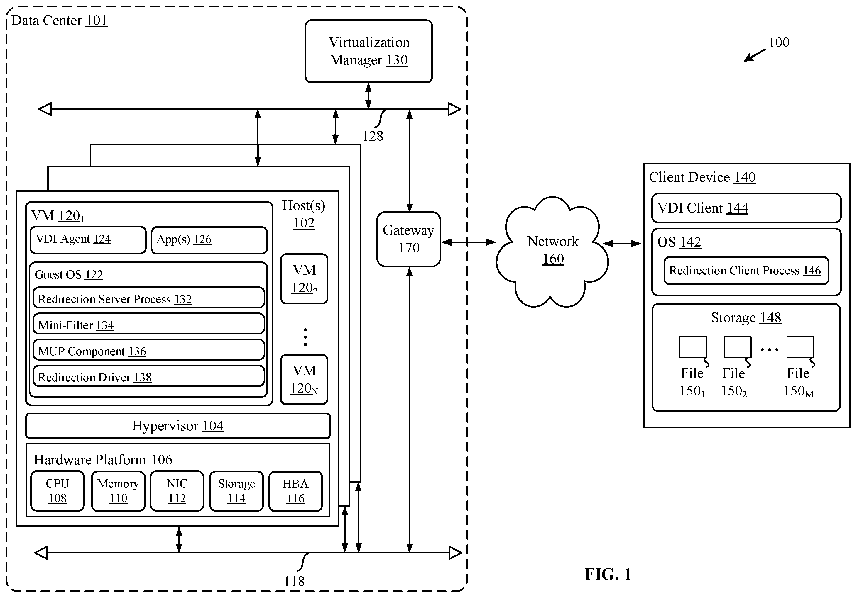Patent US12348587 — Input/output (I/O) performance in remote computing environments using a mini-filter driver — Figure 1