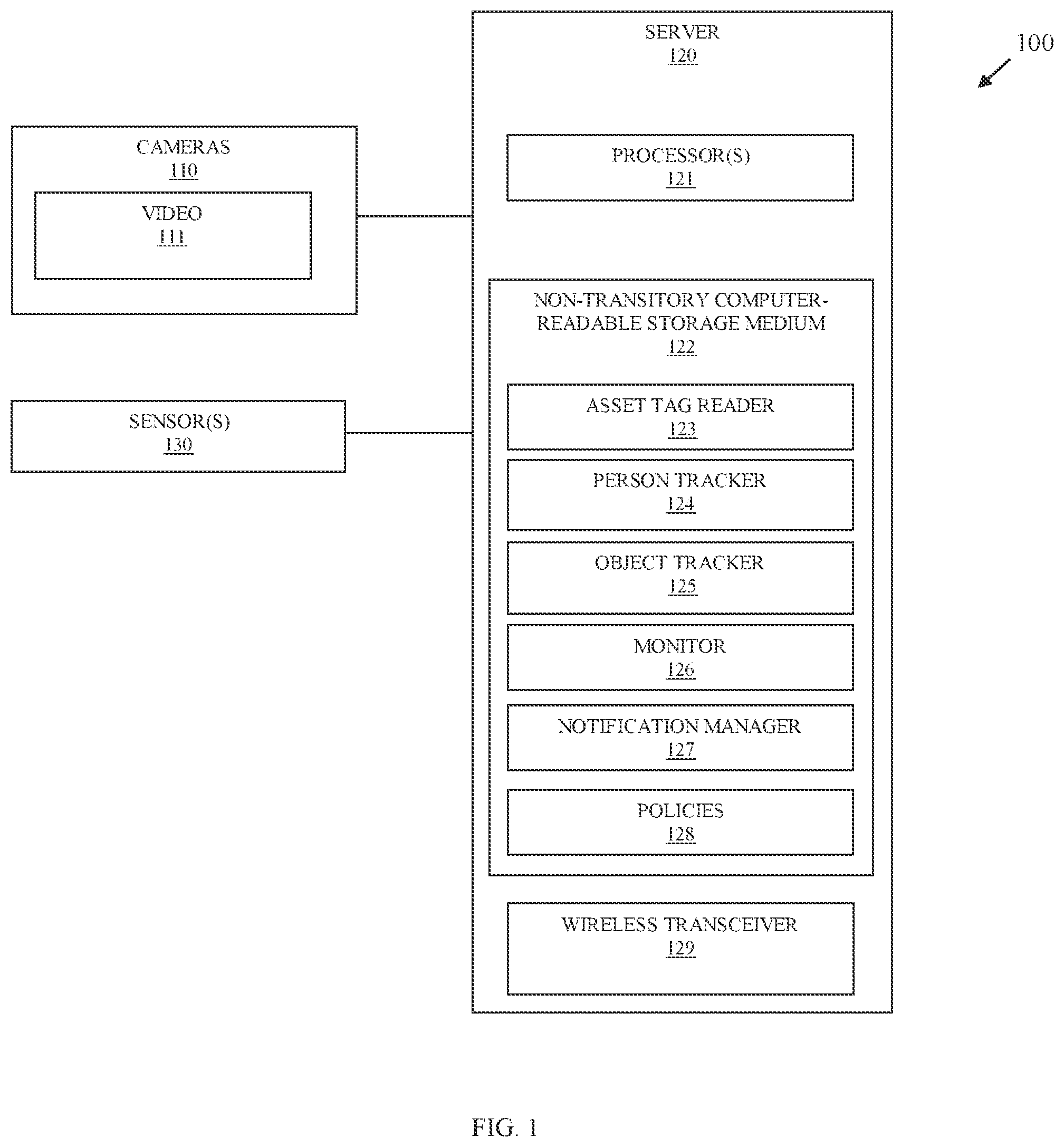 Patent US12348903 — Asset tracking and notification processing — Figure 1