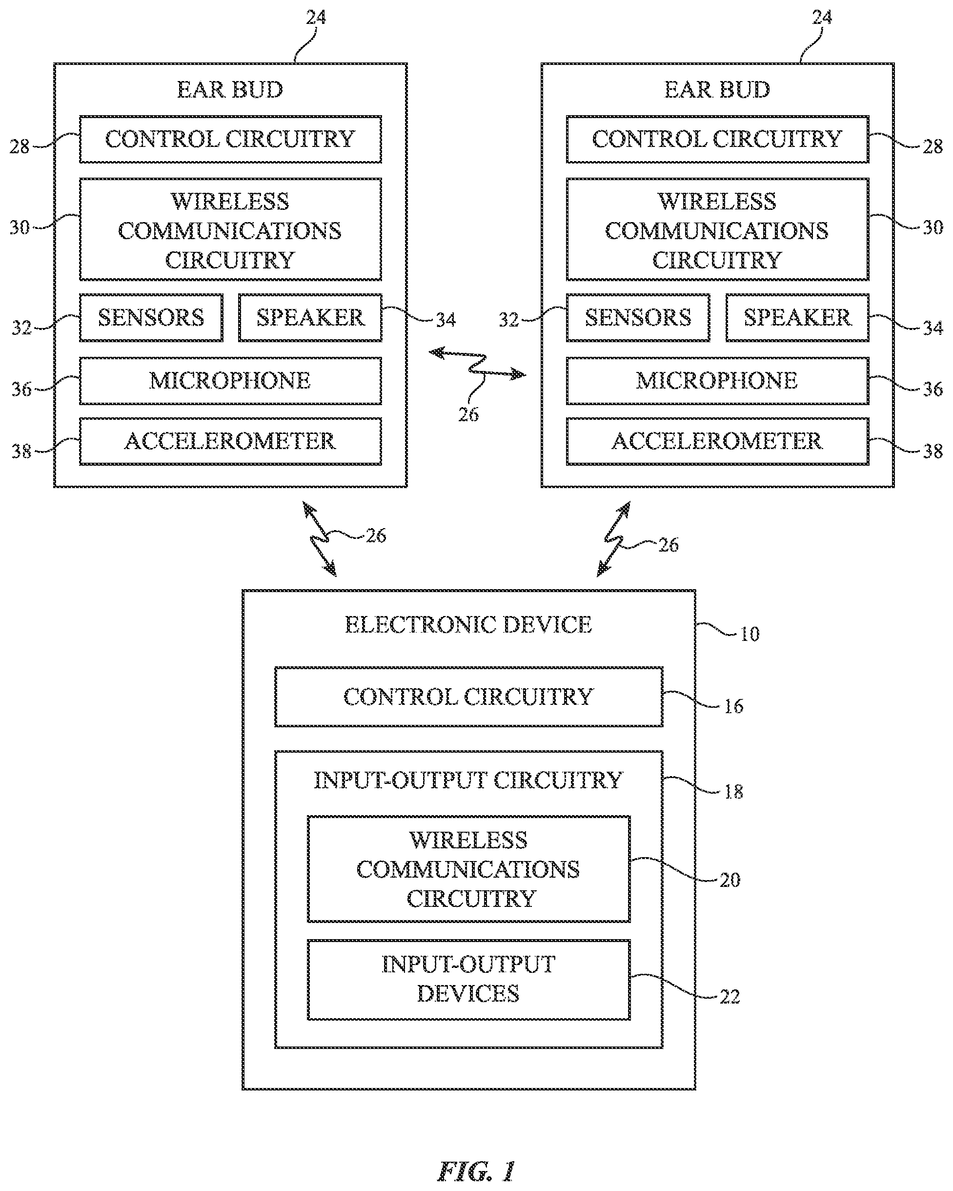 Patent US12348924 Figure 1 – Wireless ear buds with proximity sensors